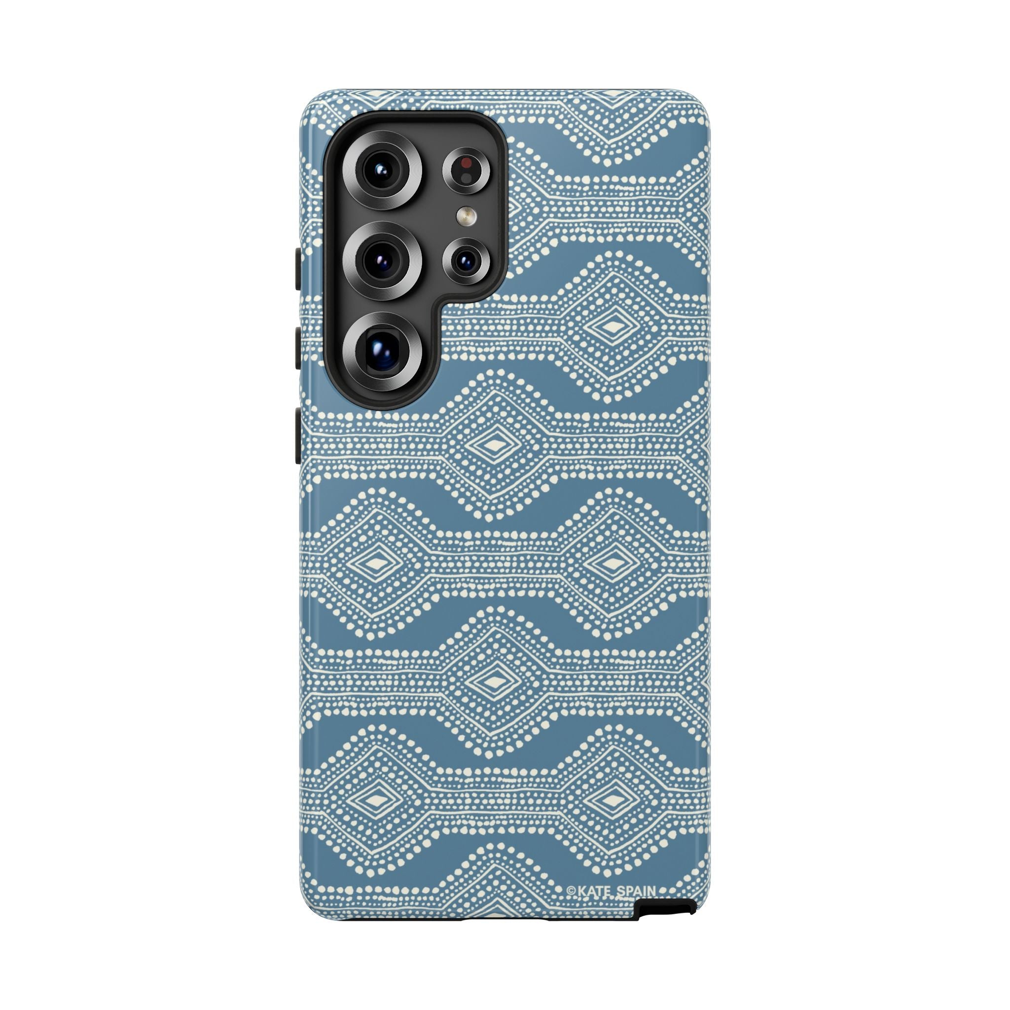 Luxury Diamond Dots Samsung Galaxy S25 Ultra Case – Glossy | blue, cream geometric diamond dot lattice print