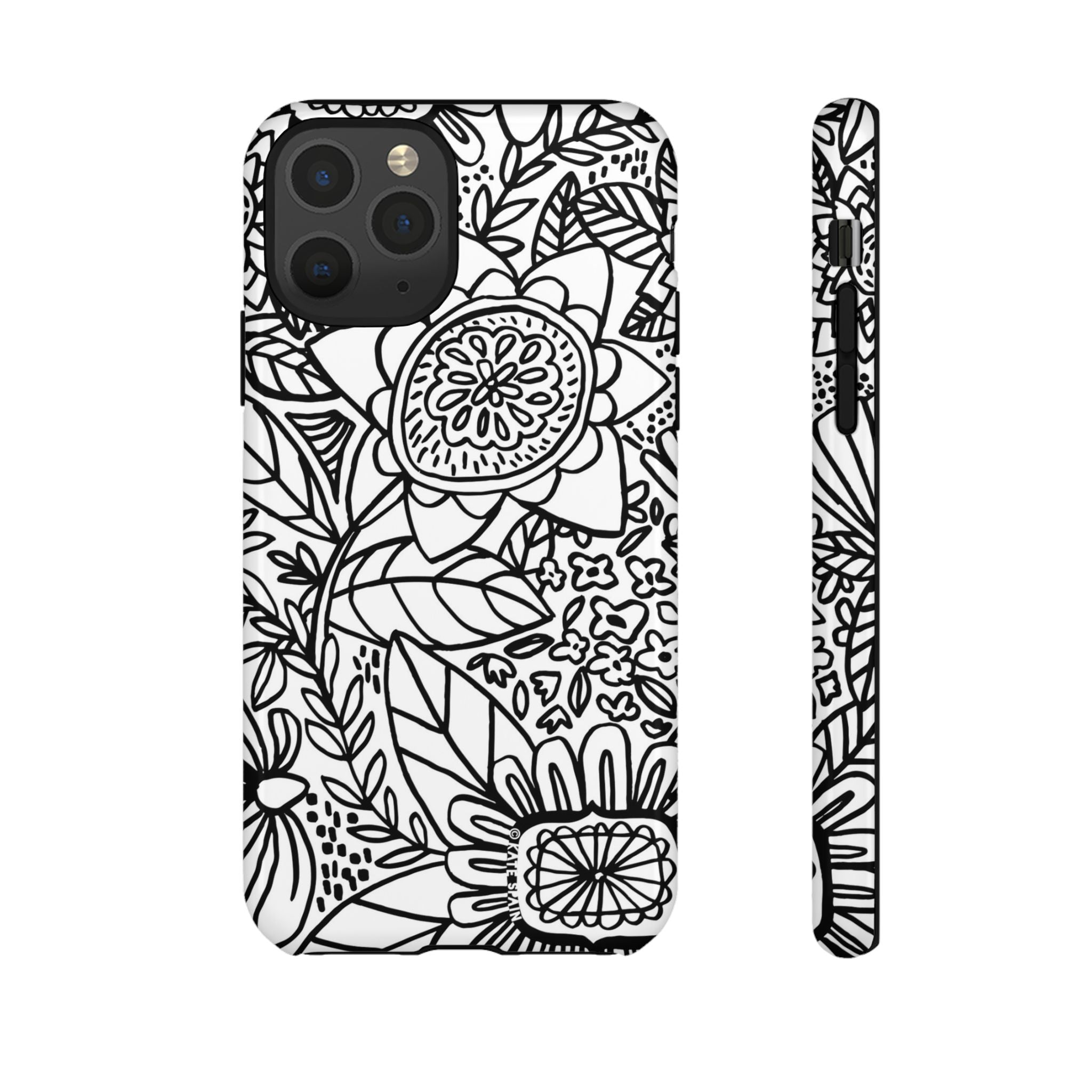 Esprit Tough iPhone 11 Pro Case – Glossy | white, black botanical line art floral print