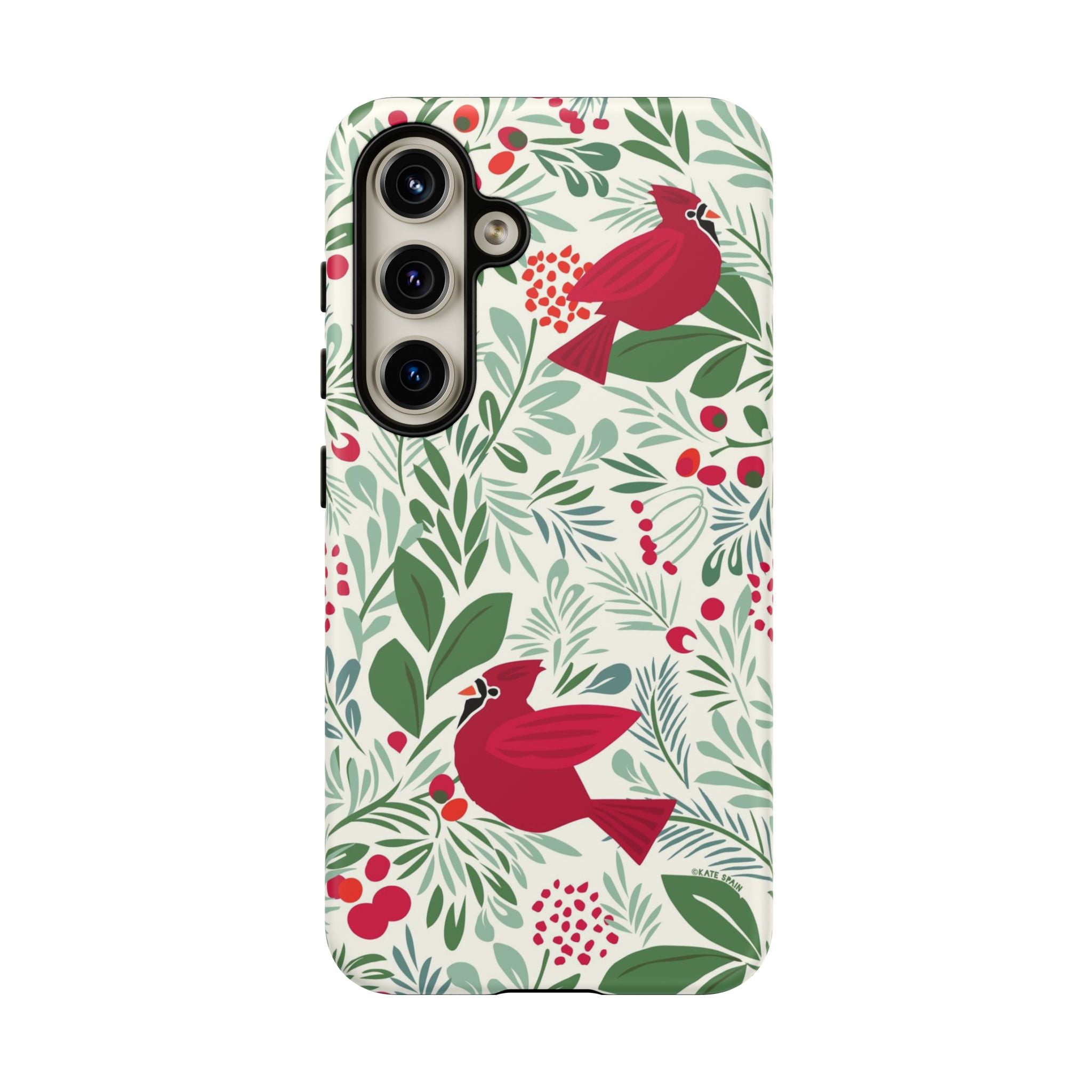 Birds and Berries Samsung Galaxy S24 Plus Case – Matte | cream, red, green botanical cardinal berry print