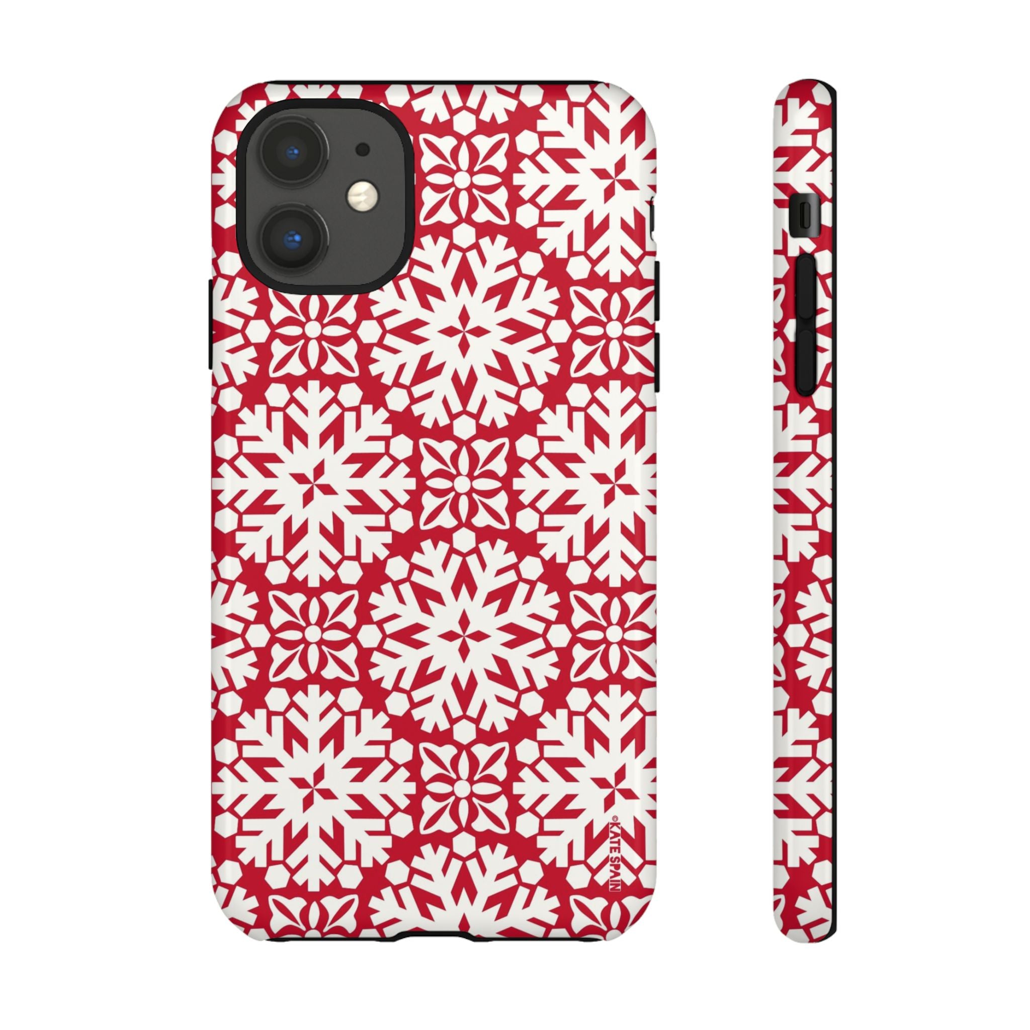Flurry Tough iPhone 11 Case – Glossy | red, cream geometric snowflake medallion print