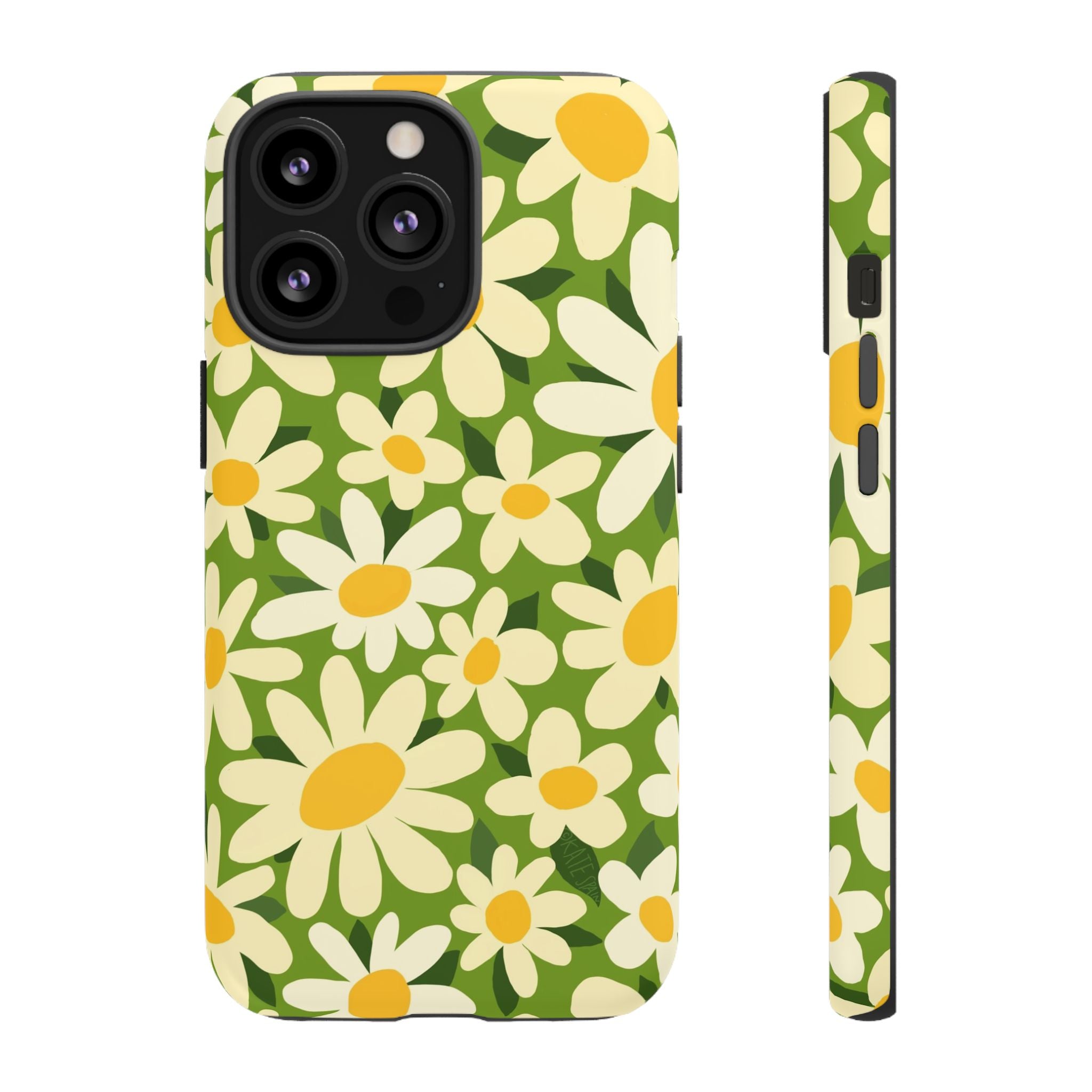Shasta Daisy Tough iPhone 13 Pro Case – Matte | green, white, yellow daisy floral print