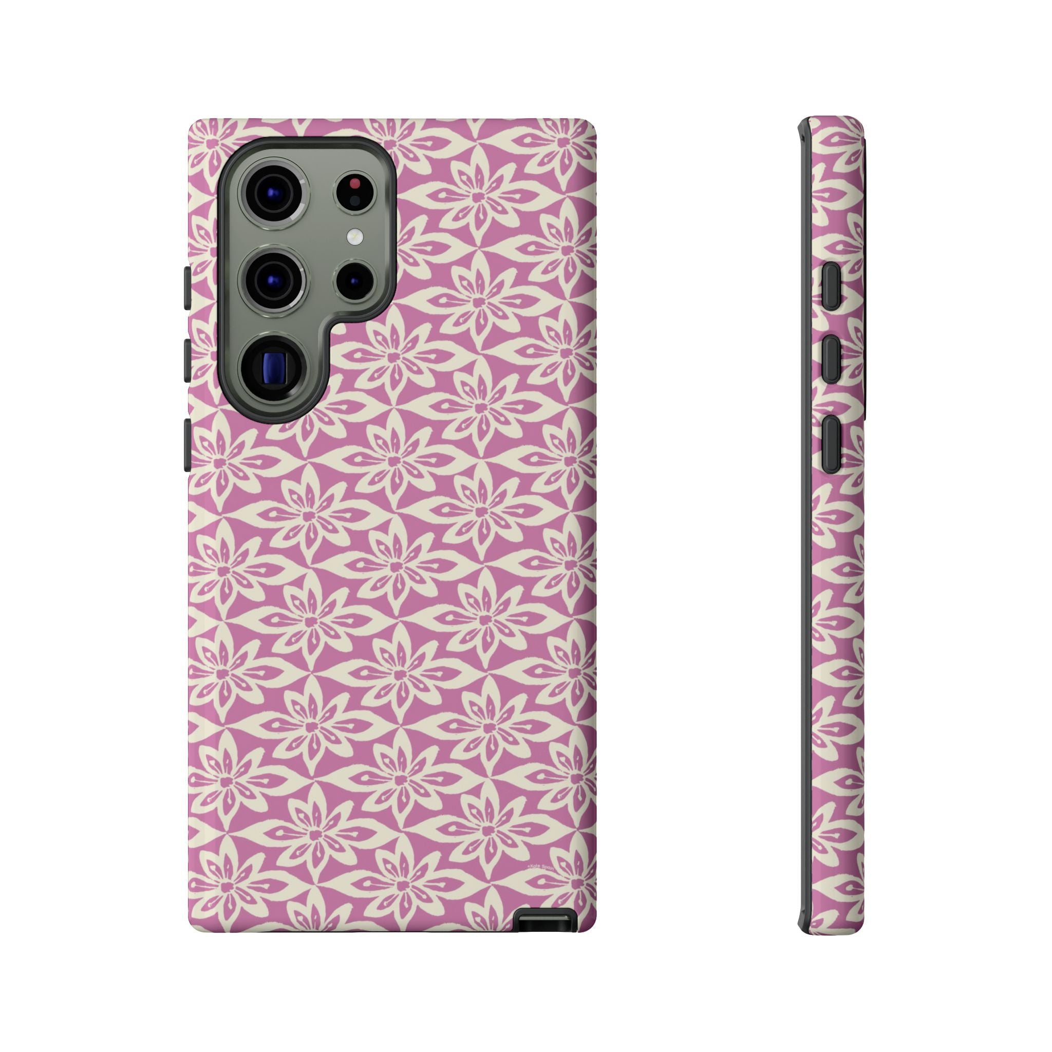 Lily Rose Samsung Galaxy S23 Plus Matte case — graphic white lily print on soft rose — botanical phone case by Kate Spain
