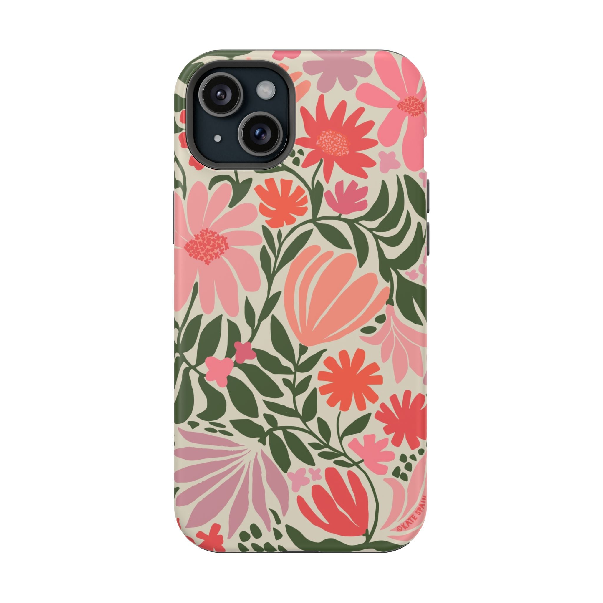 Botanica MagSafe iPhone 15 Plus Case – Matte | coral, pink, sage green botanical wildflower print