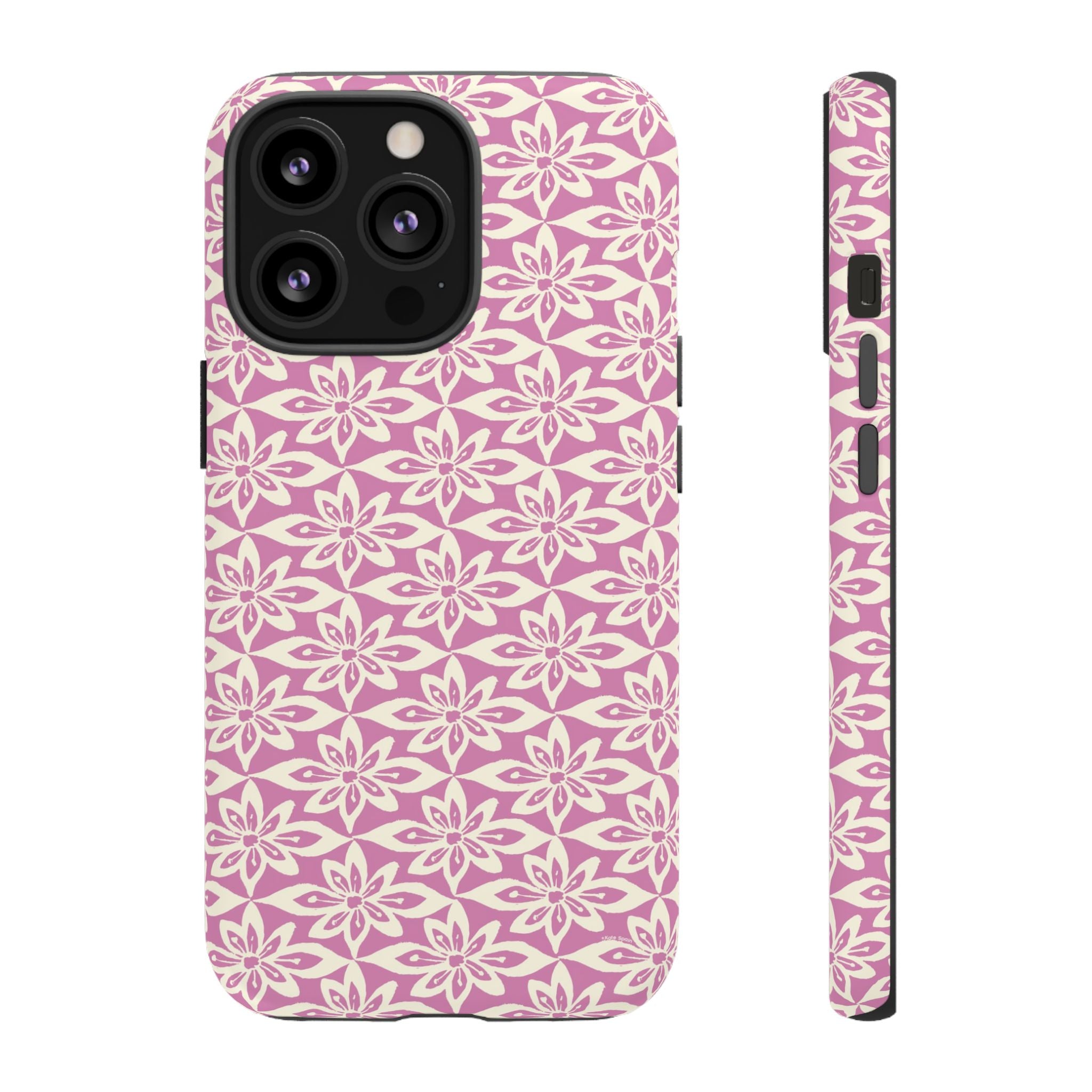 Lily Rose iPhone 13 Pro Case – Matte | graphic white lily print on soft rose — botanical phone case by Kate Spain