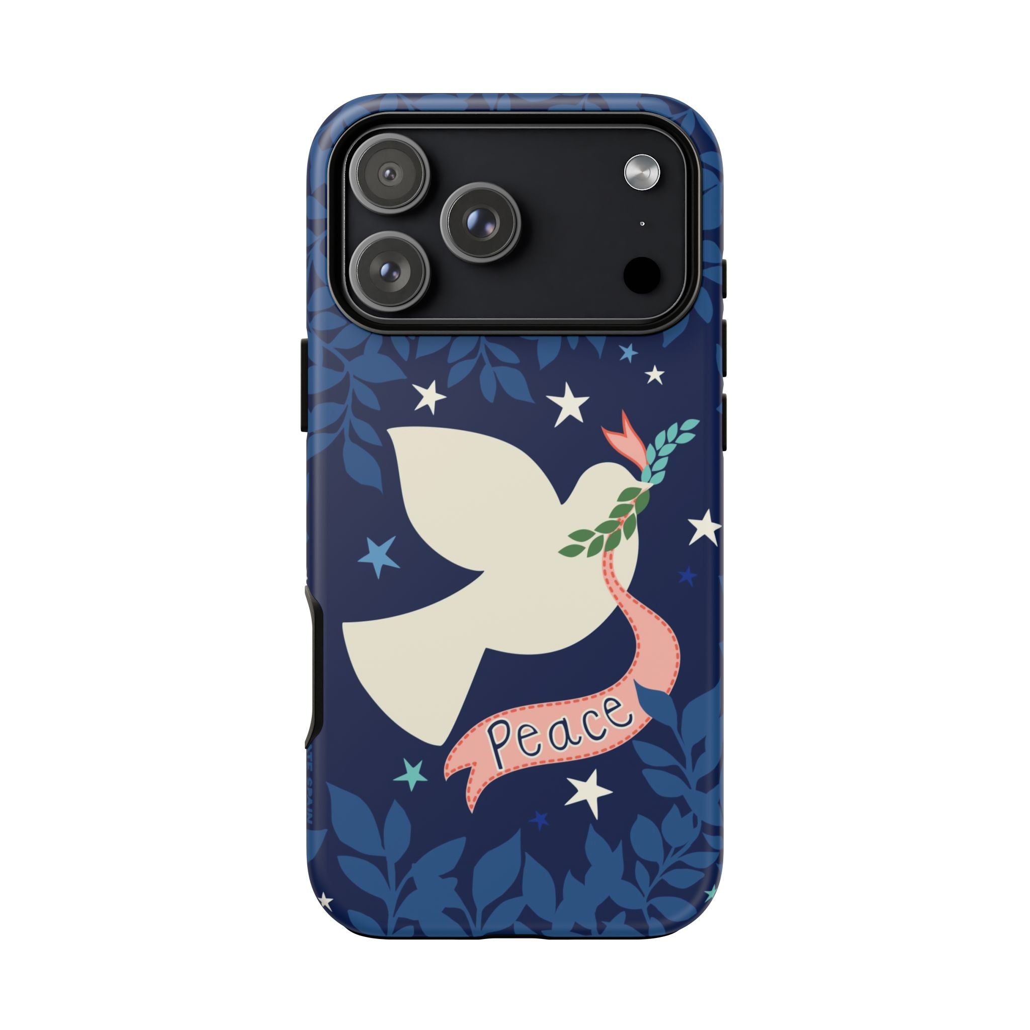 Peace Tough iPhone 17 Pro Max Case – Matte | navy, cream peace dove, stars, botanical print