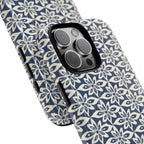 Lily Navy MagSafe iPhone 17 Case – Glossy | dual-layer construction detail showing case and inner lining with camera cutout and buttons — botanical MagSafe case by Kate Spain
