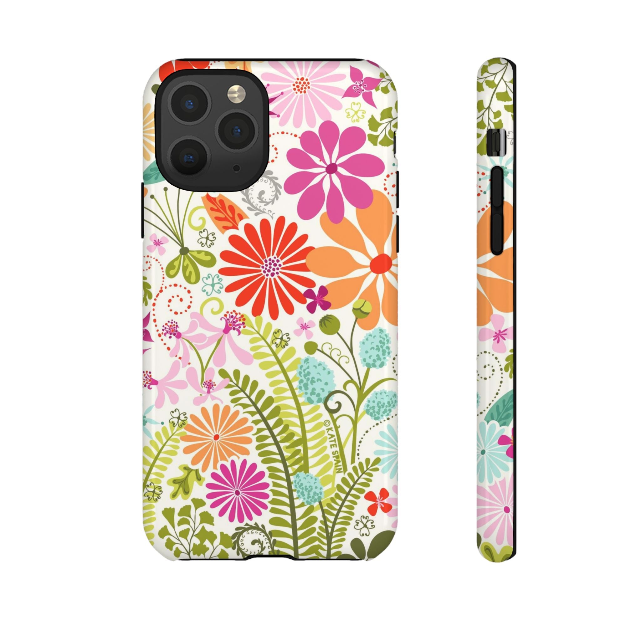 Luxury Terrain Tough iPhone 11 Pro Case – Glossy | white, magenta, coral botanical woodland floral print