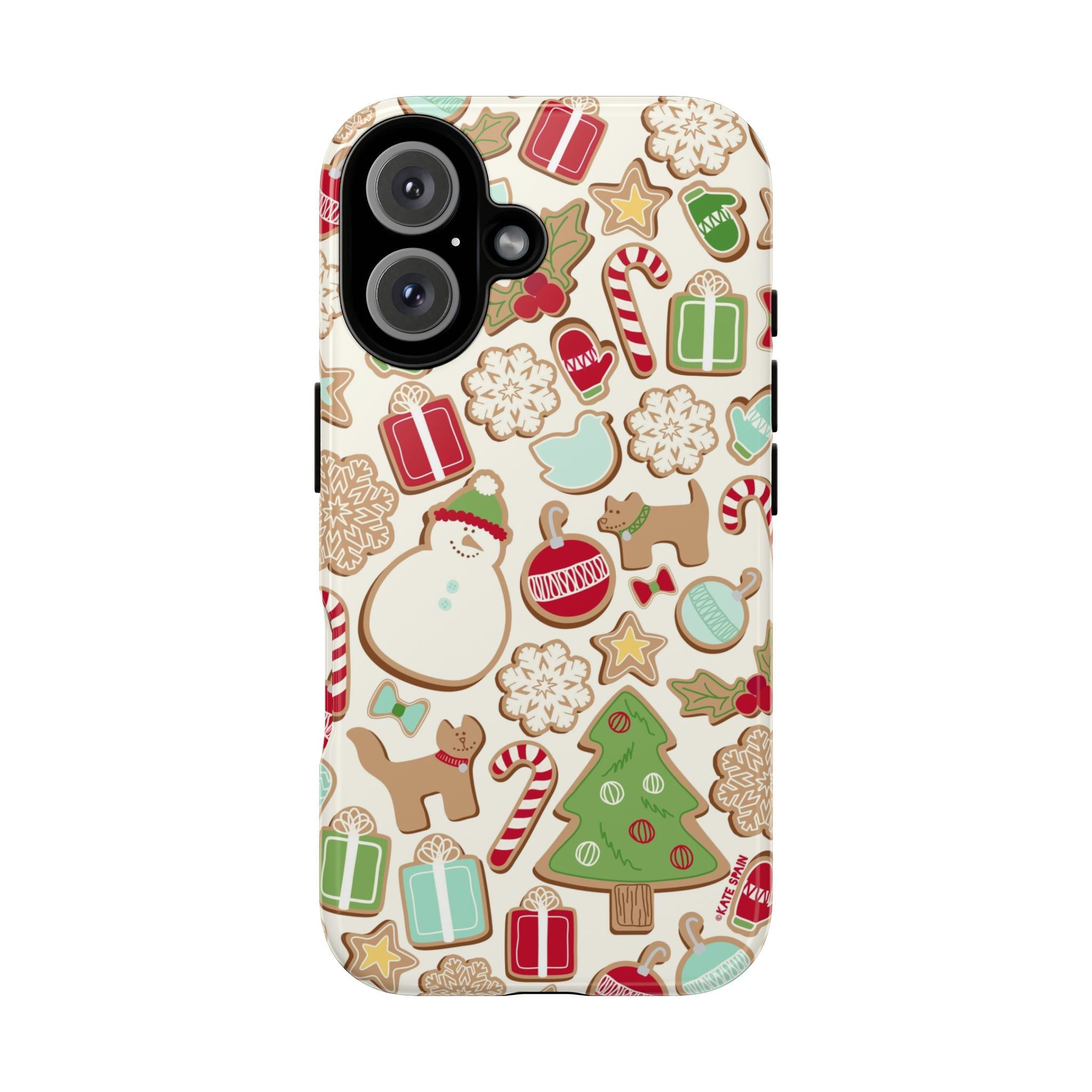 Gingerbread Cookies Tough iPhone 15 Pro Max Case – Glossy | cream, red, green gingerbread holiday cookie print