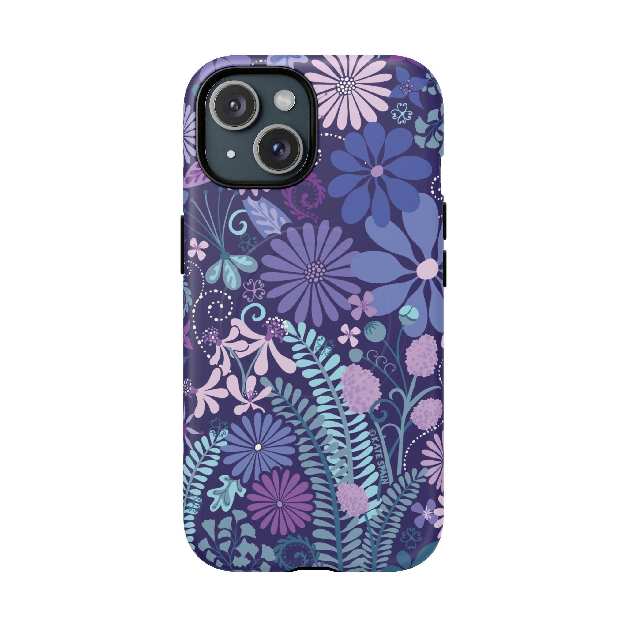Terrain Night MagSafe iPhone 15 Case – Matte | navy, purple, aqua botanical woodland floral print