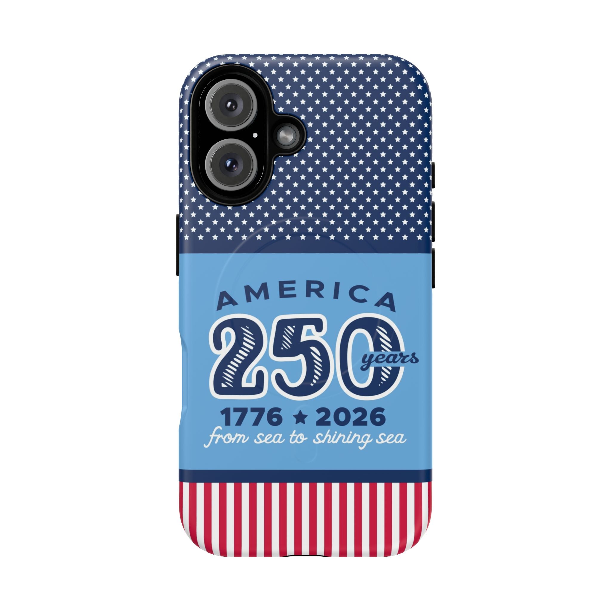 Sea to Shining Sea MagSafe iPhone 16 Case – Matte | navy, sky blue, red, white American stars & stripes 250th anniversary print