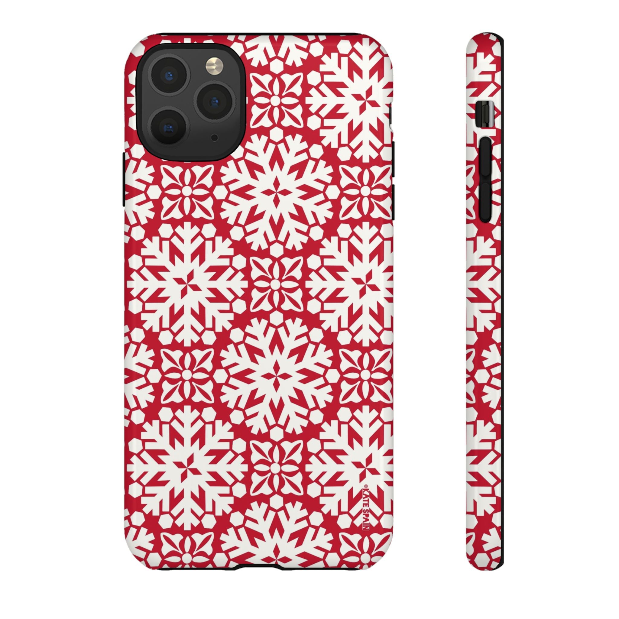 Flurry Tough iPhone 11 Pro Max Case – Glossy | red, cream geometric snowflake medallion print