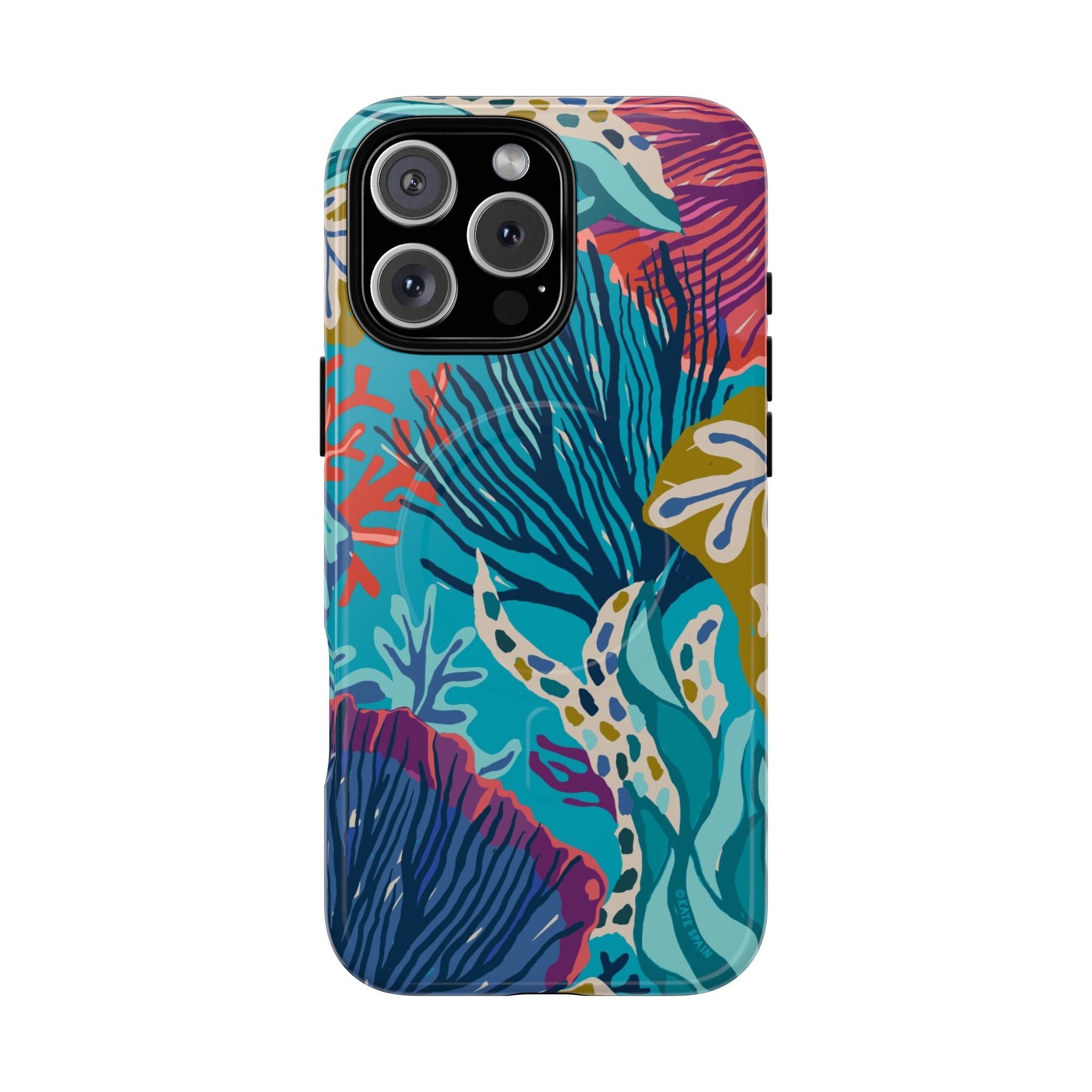 Reef MagSafe iPhone 16 Pro Max Case – Glossy | teal, coral, navy, purple botanical coral reef print