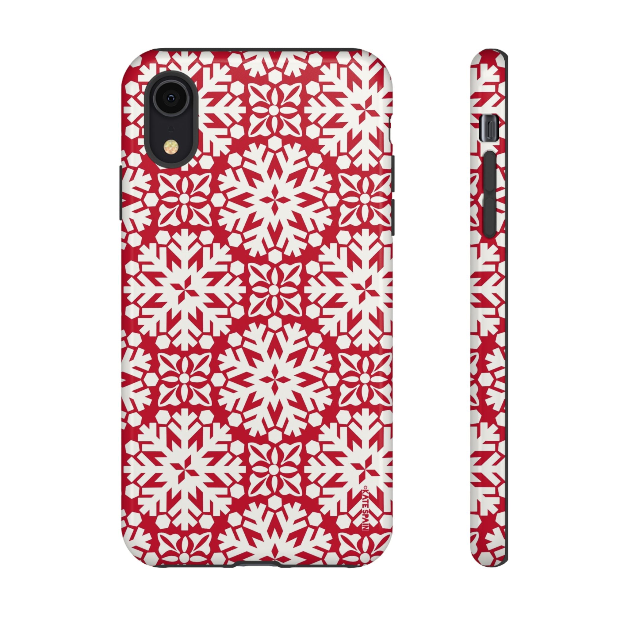 Flurry Tough iPhone XR Case – Glossy | red, cream geometric snowflake medallion print