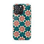 Modern Dahlia MagSafe iPhone 15 Pro Max Case – Glossy | teal, coral, cream botanical dahlia floral print