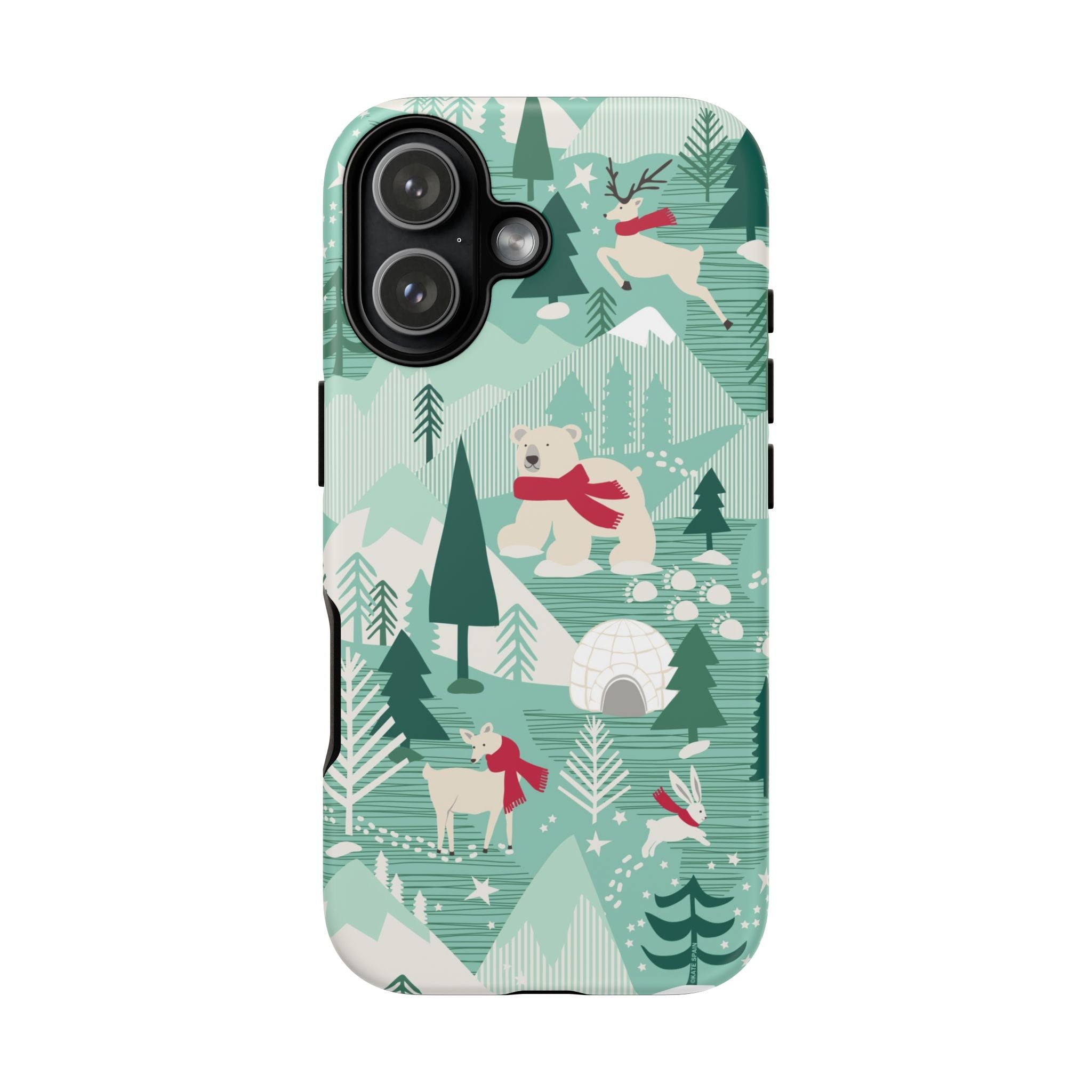 Arctica Winter Tough iPhone 17 Case – Matte | aqua, evergreen, white, animal frolic winter wonderland print