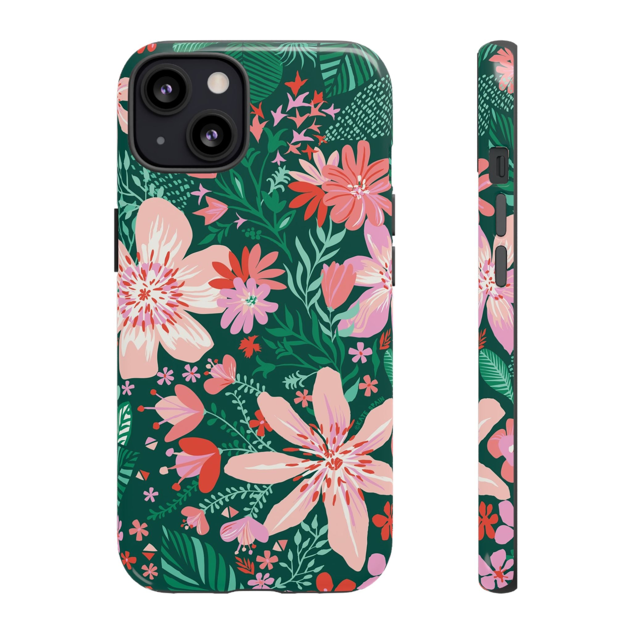 Bonaire Tough iPhone 13 Case – Matte | jade, pink, white tropical floral botanical print