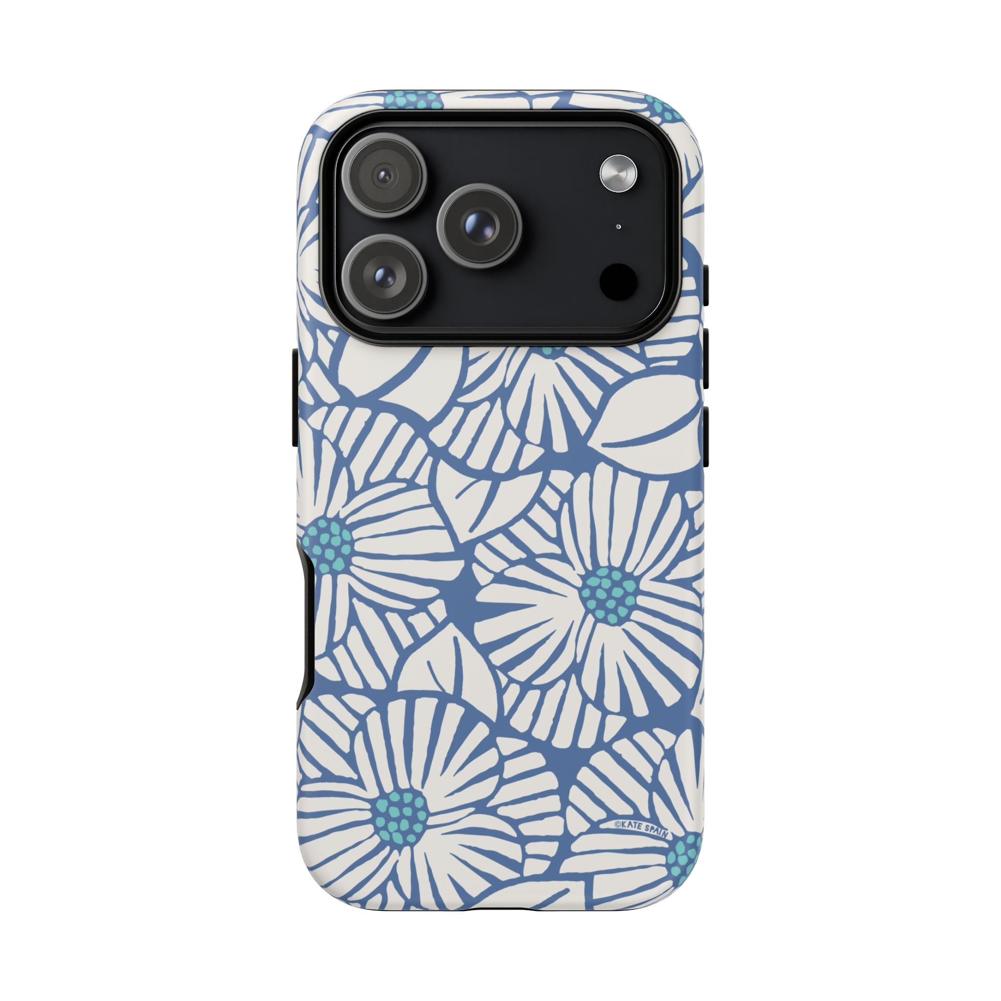Calendula Tough iPhone 17 Pro Case – Matte | periwinkle, cream, teal graphic daisy floral print