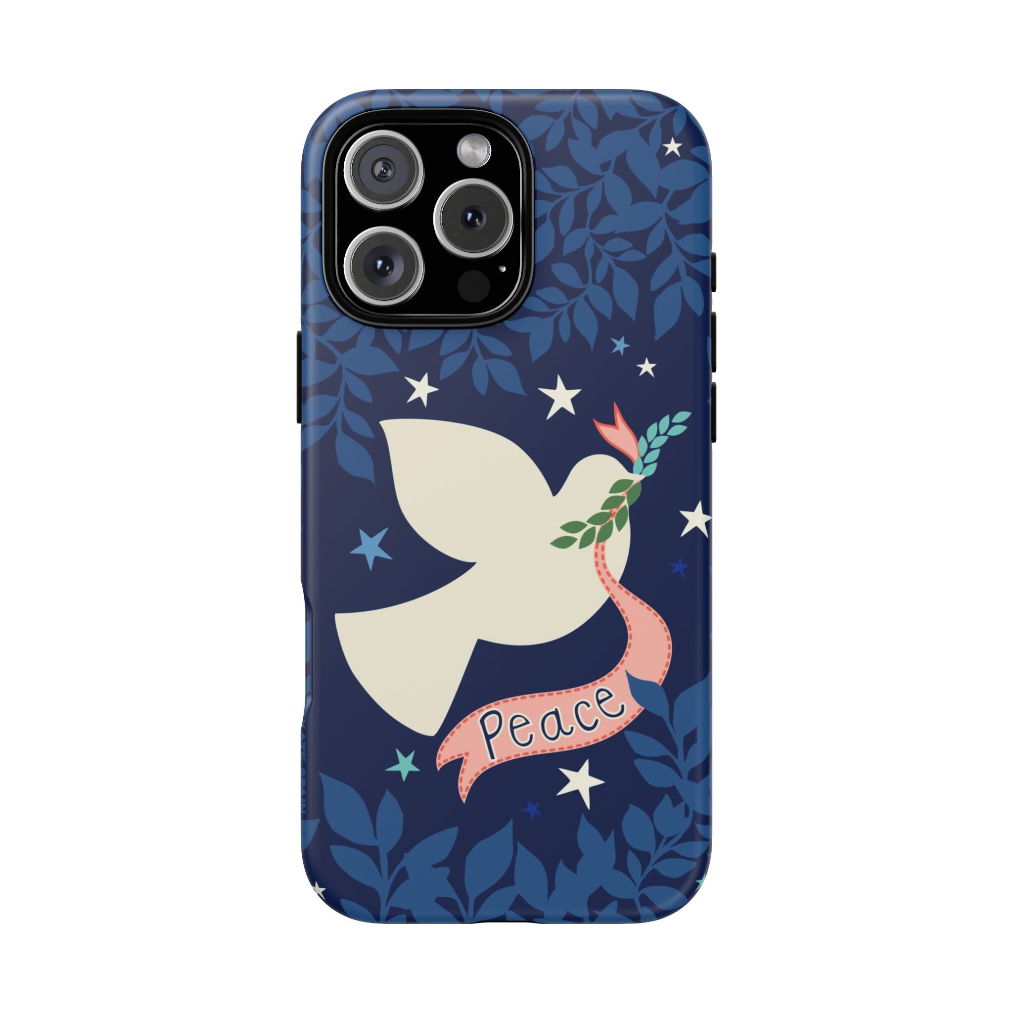 Peace Tough iPhone 16 Pro Max Case – Matte | navy, cream peace dove, stars, botanical print