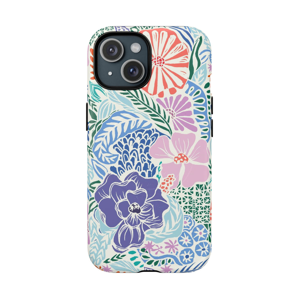 Tropica MagSafe iPhone 15 Case – Matte | purple, coral, pink, blue botanical tropical floral print