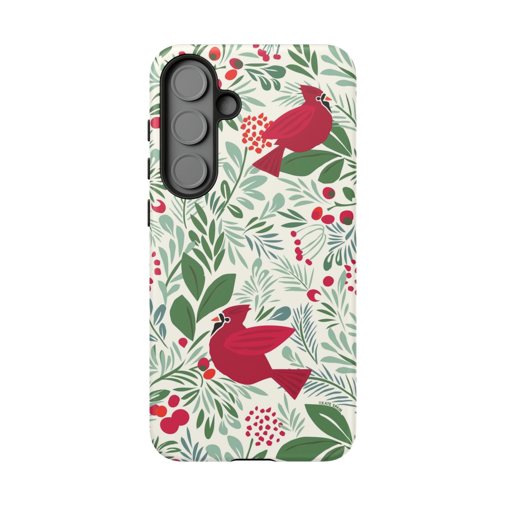 Birds and Berries Samsung Galaxy S26 Case – Matte | cream, red, green botanical cardinal berry print