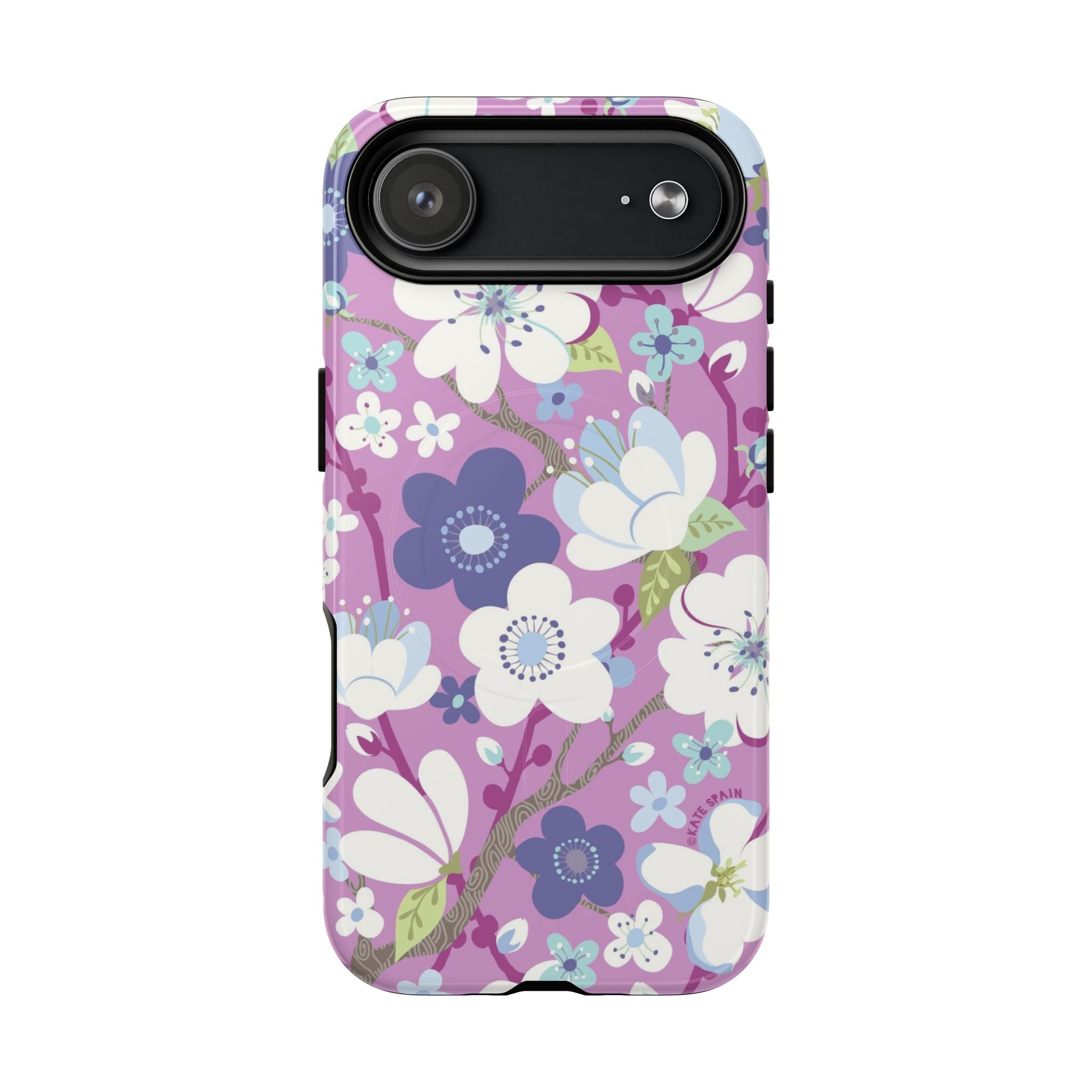 Purple Cherry Blossom MagSafe iPhone 17 Air Case – Glossy | mauve, purple, blue, white cherry blossom print
