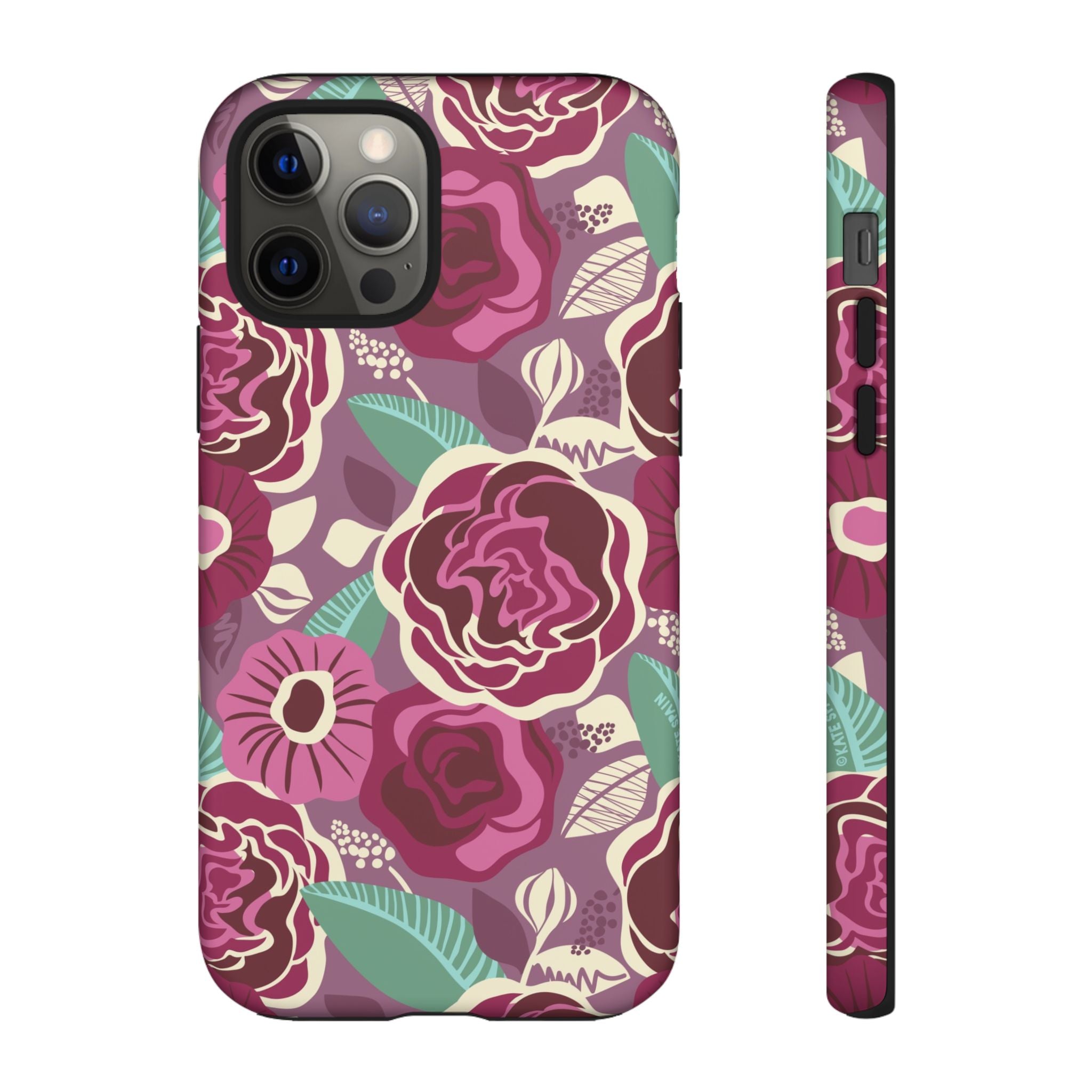 Tea Rose Burgundy Tough iPhone 12 Pro Case – Matte | burgundy, magenta, plum botanical rose floral print