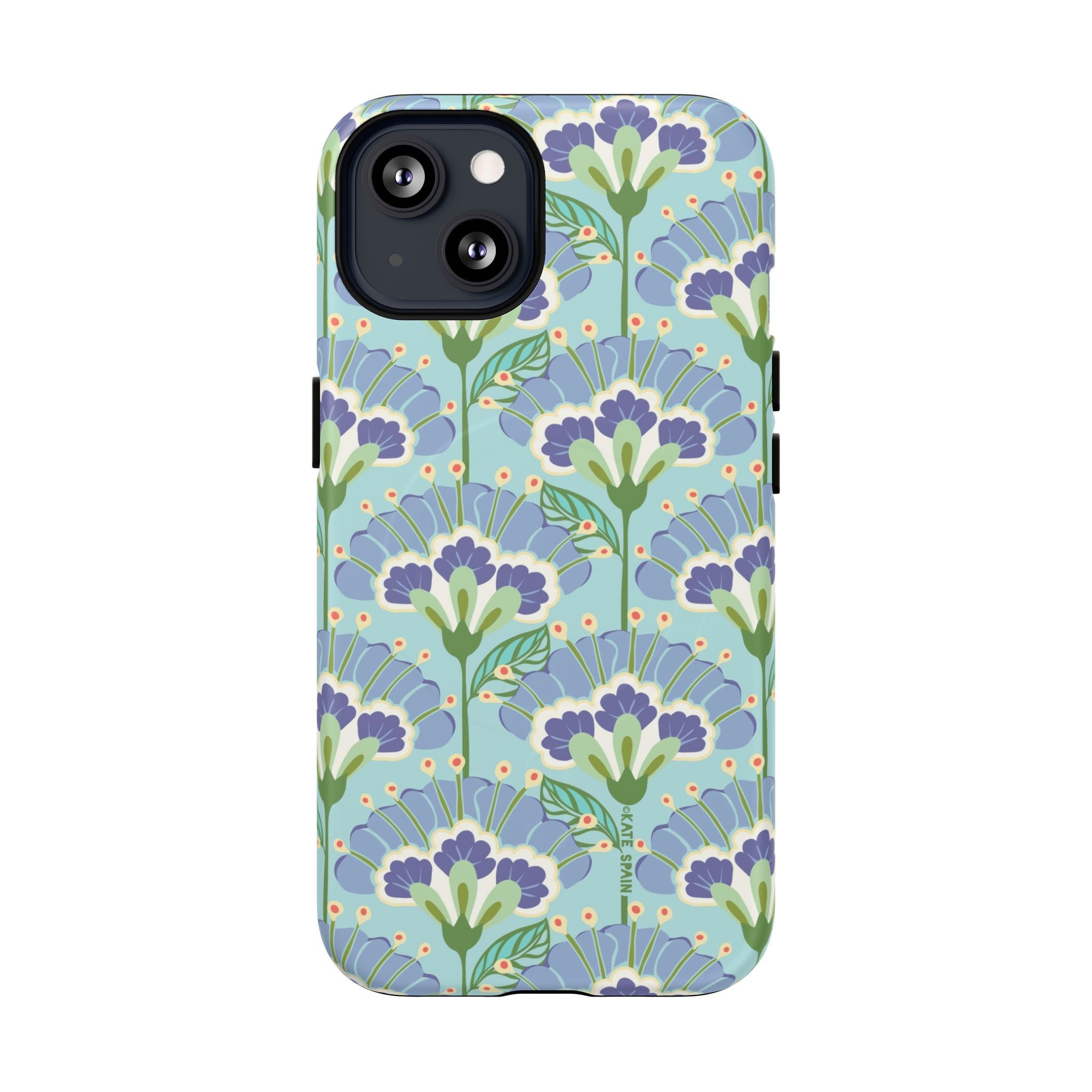 Lantern Flower MagSafe iPhone 13 Case – Matte | aqua, periwinkle, green botanical lantern floral print
