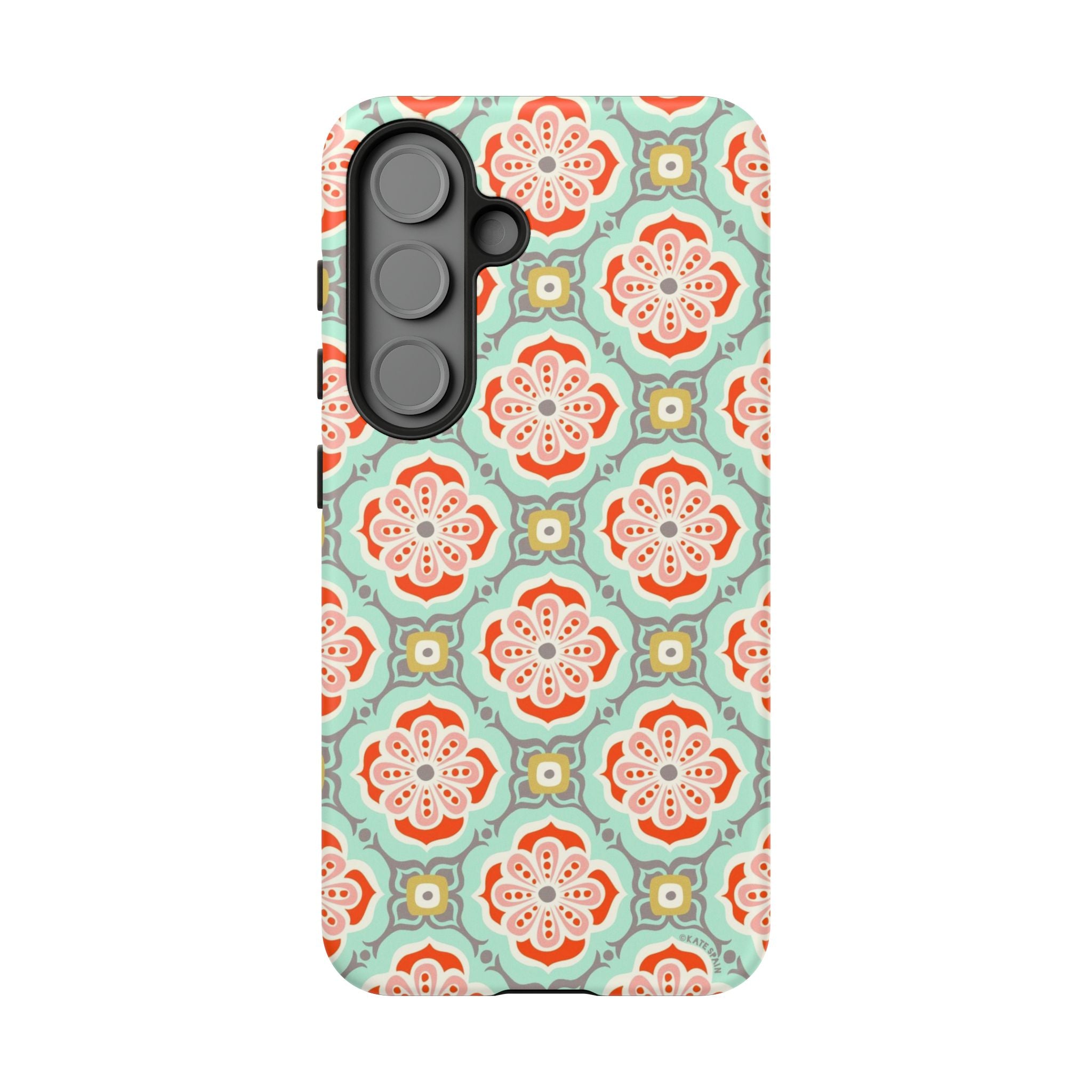 Luxury Alhambra Samsung Galaxy S25 Case – Matte | light turquoise, coral, cream geometric medallion tile print