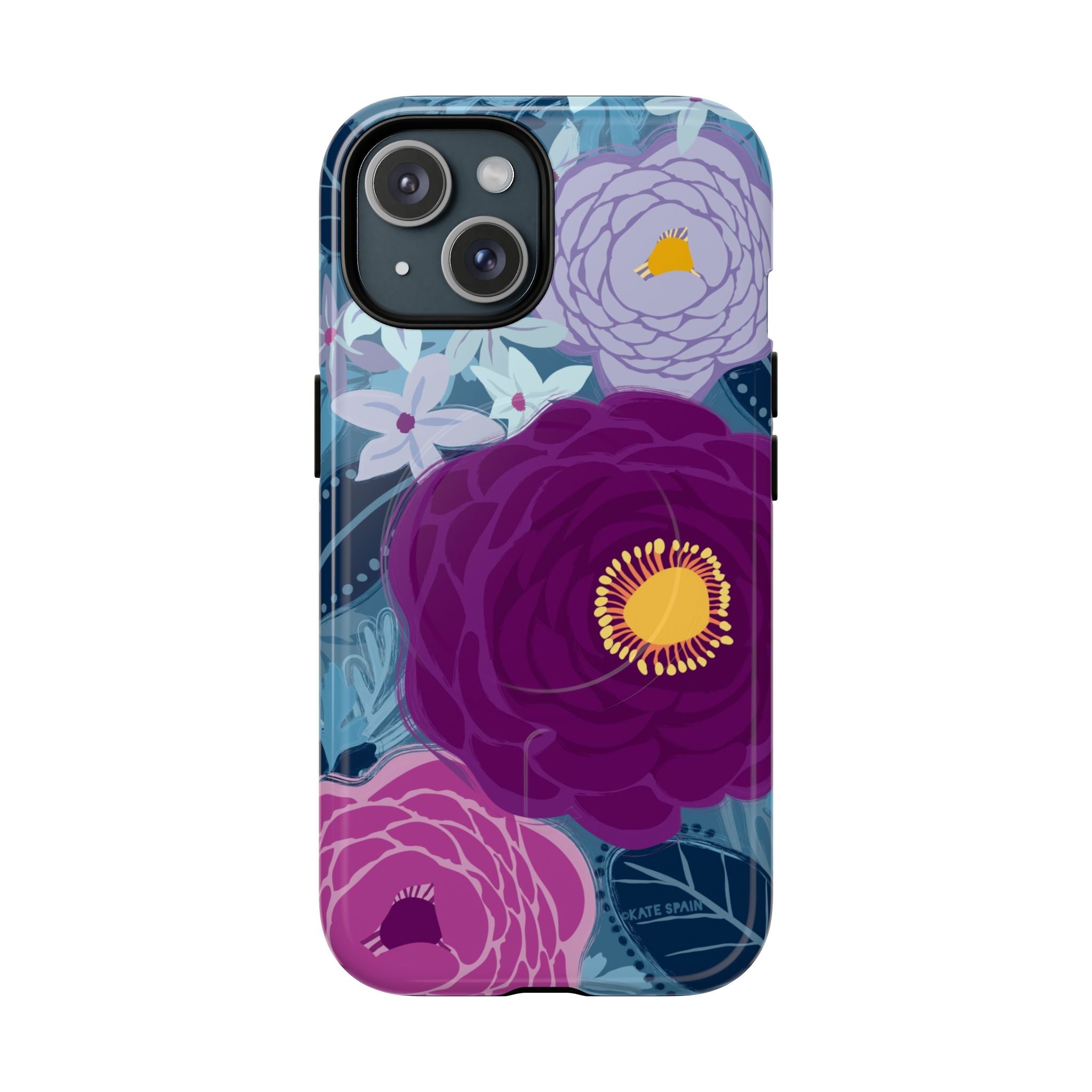 Bloomerie Violet MagSafe iPhone 15 Case – Glossy | navy, purple, magenta botanical peony floral print