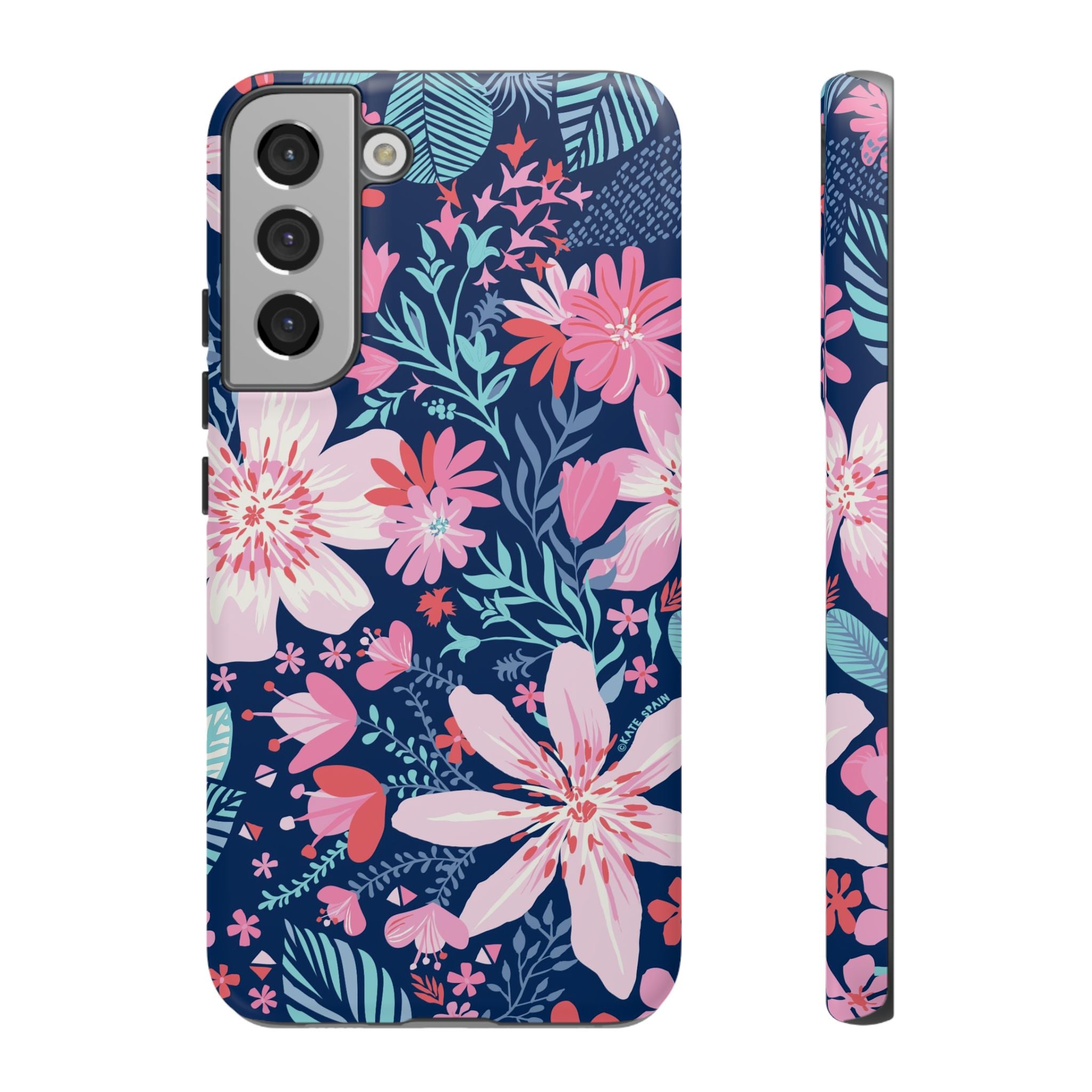 Tropical Bonaire Samsung Galaxy S22 Plus Case – Matte | navy, pink, white tropical floral botanical print
