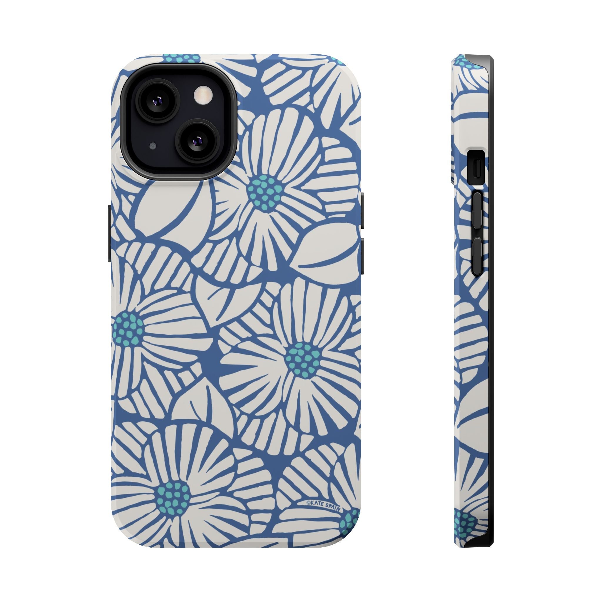 Calendula MagSafe iPhone 13 Case – Matte | slate blue, cream, teal kimono botanical print