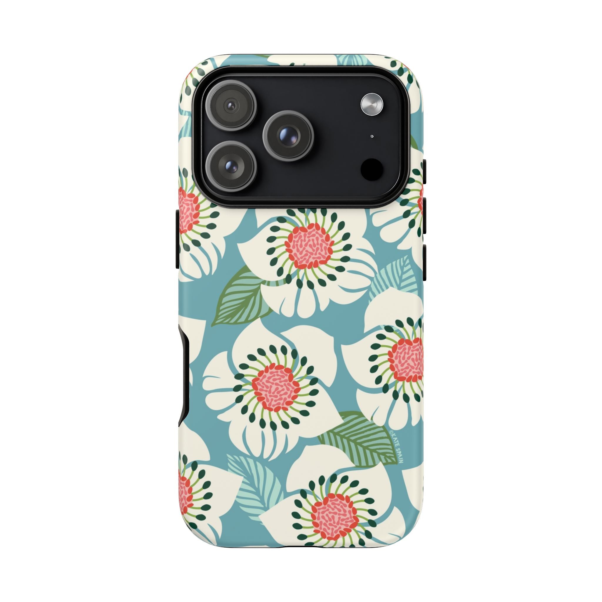 Panache Floral Tough iPhone 17 Pro Case – Matte | sky blue, pale cream, pink anemone floral print