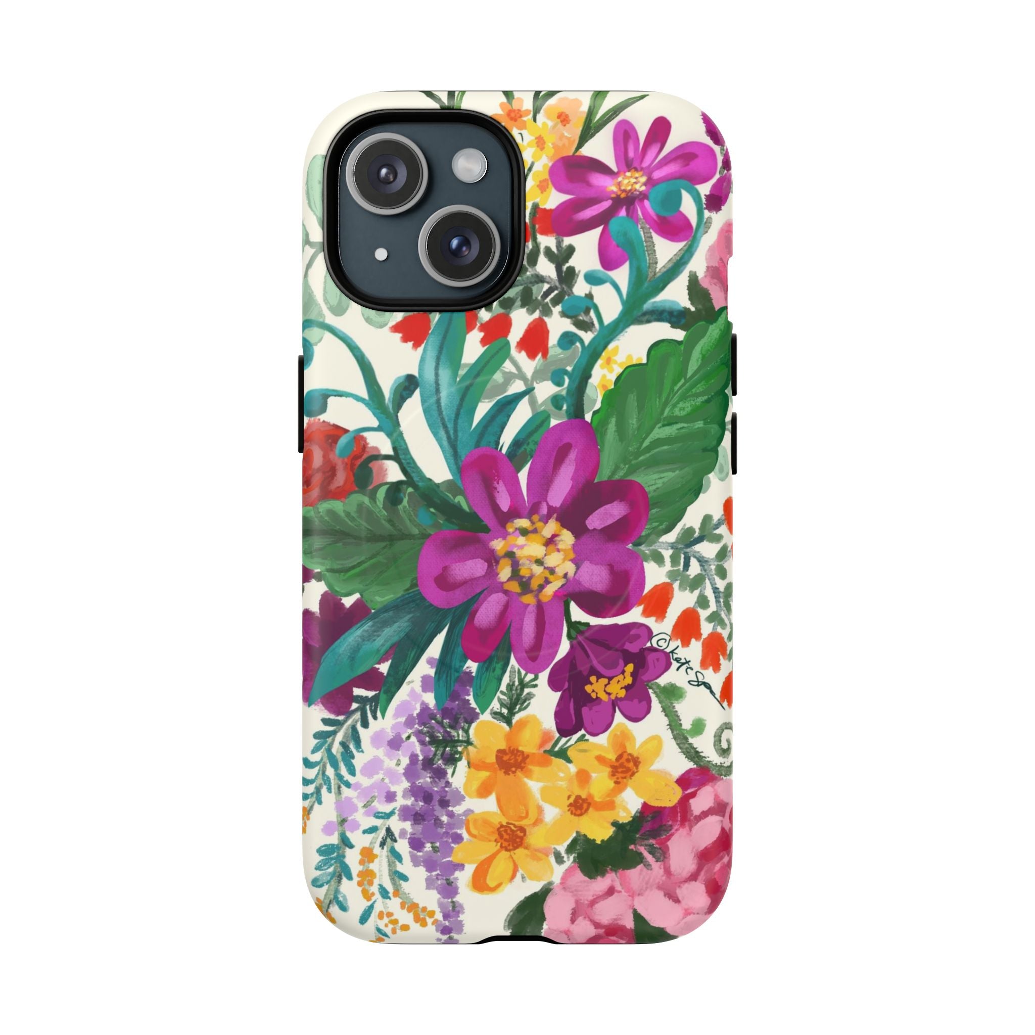 Posy MagSafe iPhone 15 Case – Matte | cream, magenta, coral botanical floral print