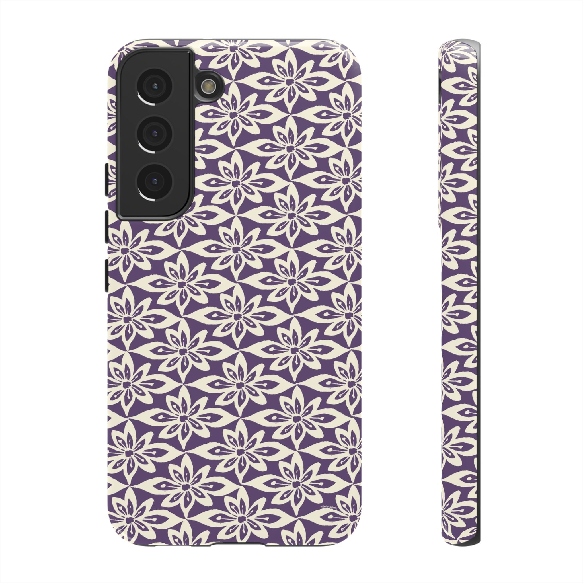 Lily Plum Samsung Galaxy S22 Glossy case — graphic white lily print on rich violet — botanical phone case by Kate Spain