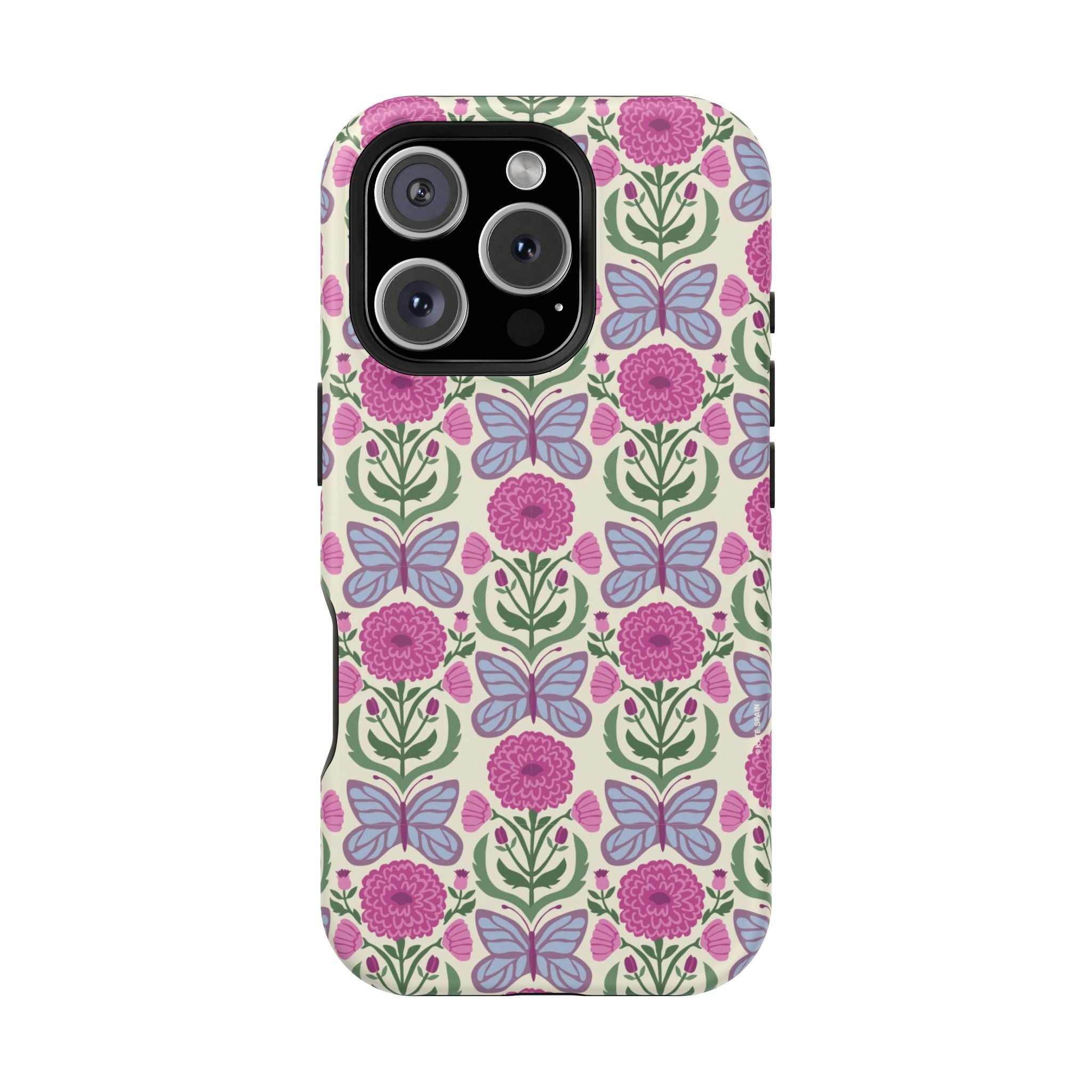 Butterfly MagSafe iPhone 16 Pro Case – Matte | cream, magenta, periwinkle butterfly floral print