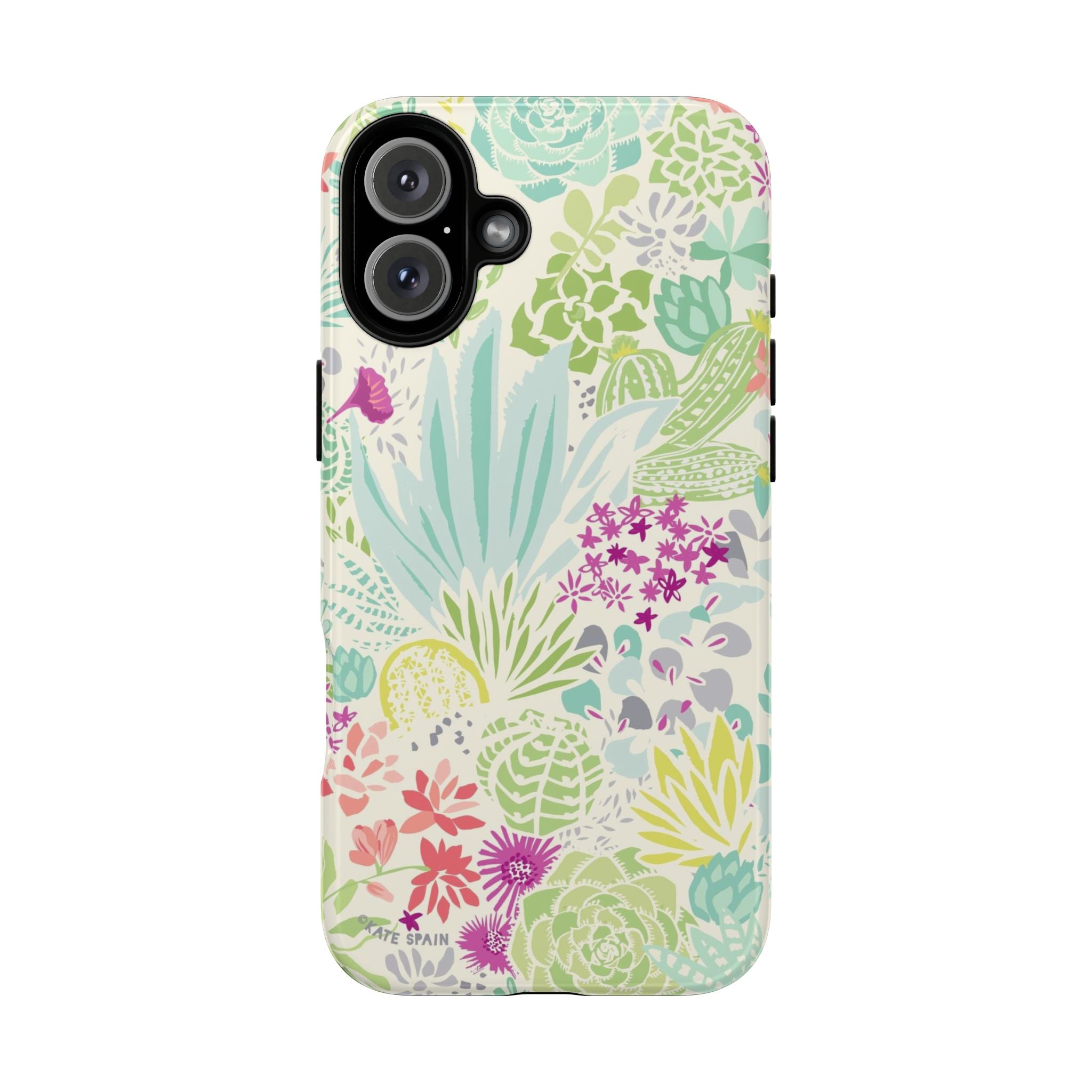 Canyon Tough iPhone 16 Plus Case – Glossy | cream, sage, aqua, mauve, fuschia botanical succulent print