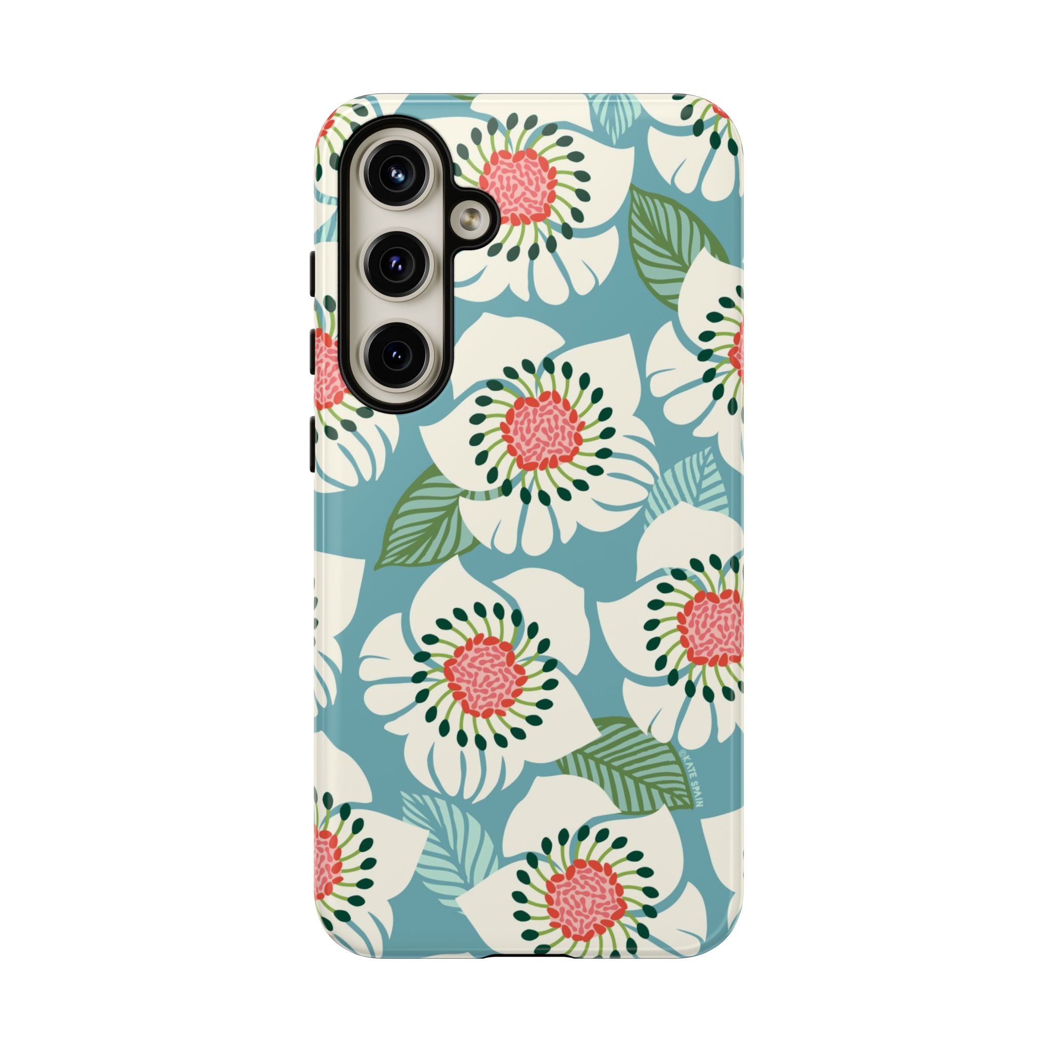 Artistic Panache Samsung Galaxy S24 Plus Case – Glossy | sky blue, pale cream, pink anemone floral print