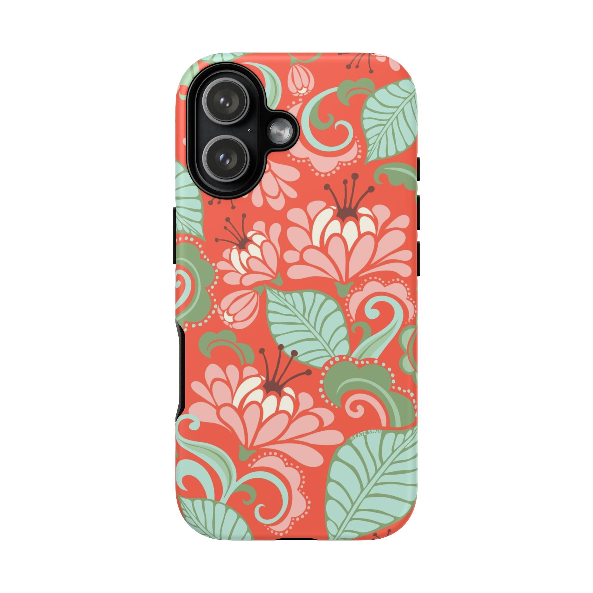 Sarabande Tough iPhone 17 Case – Matte | coral, pink, cream, green botanical floral print