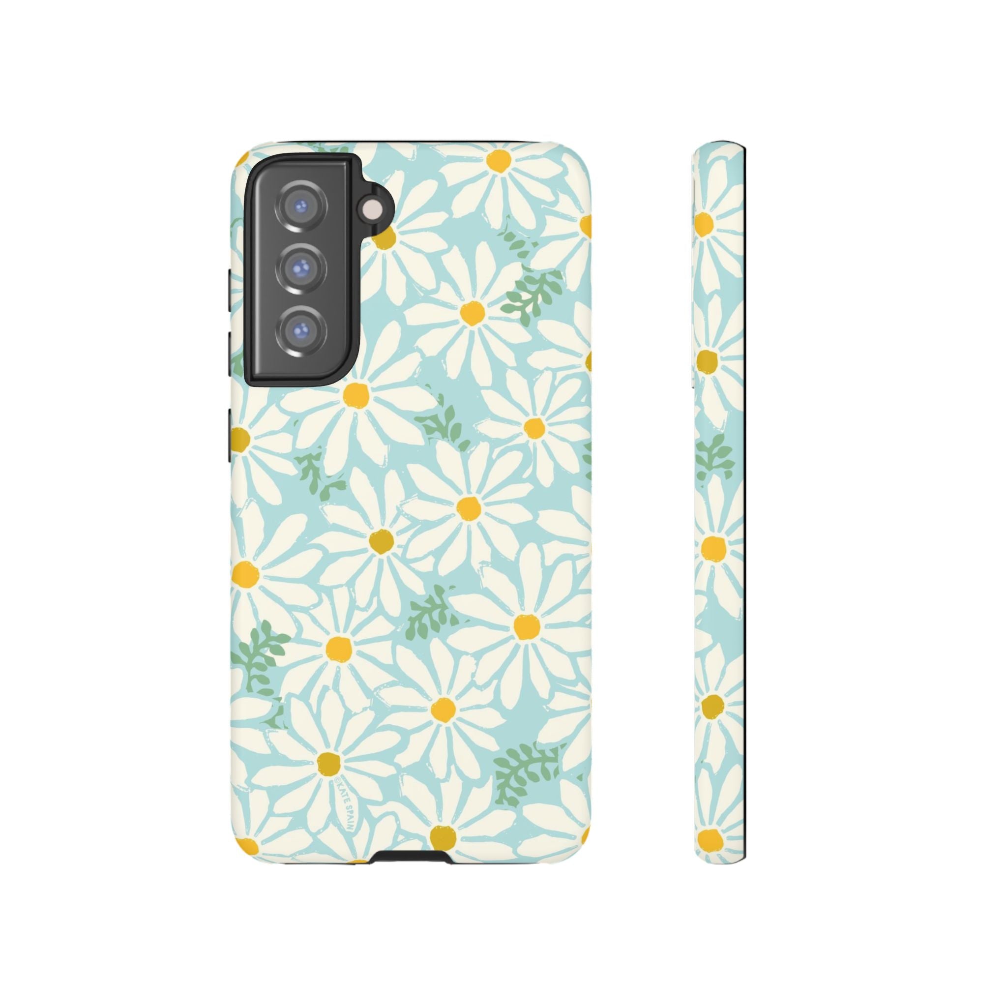 Luxury Daisies Samsung Galaxy S21 FE Case – Matte | white, yellow, aqua daisy floral print