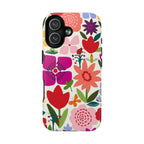 Happy Blooms MagSafe iPhone 17 Case – Glossy | cream, red, magenta, coral botanical floral print