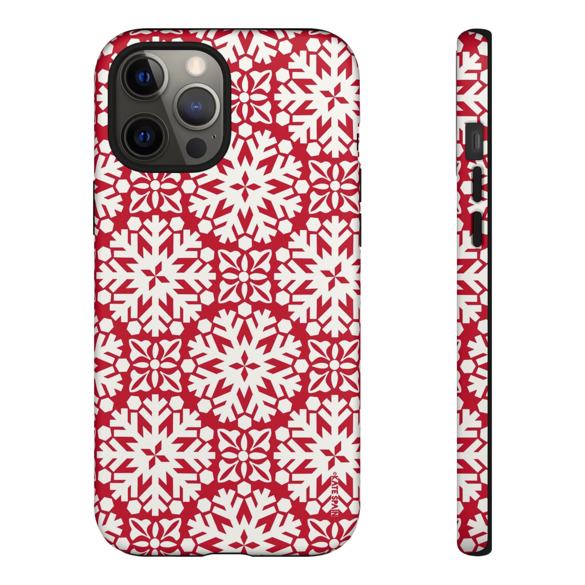 Flurry Tough iPhone 12 Pro Max Case – Matte | red, cream geometric snowflake medallion print