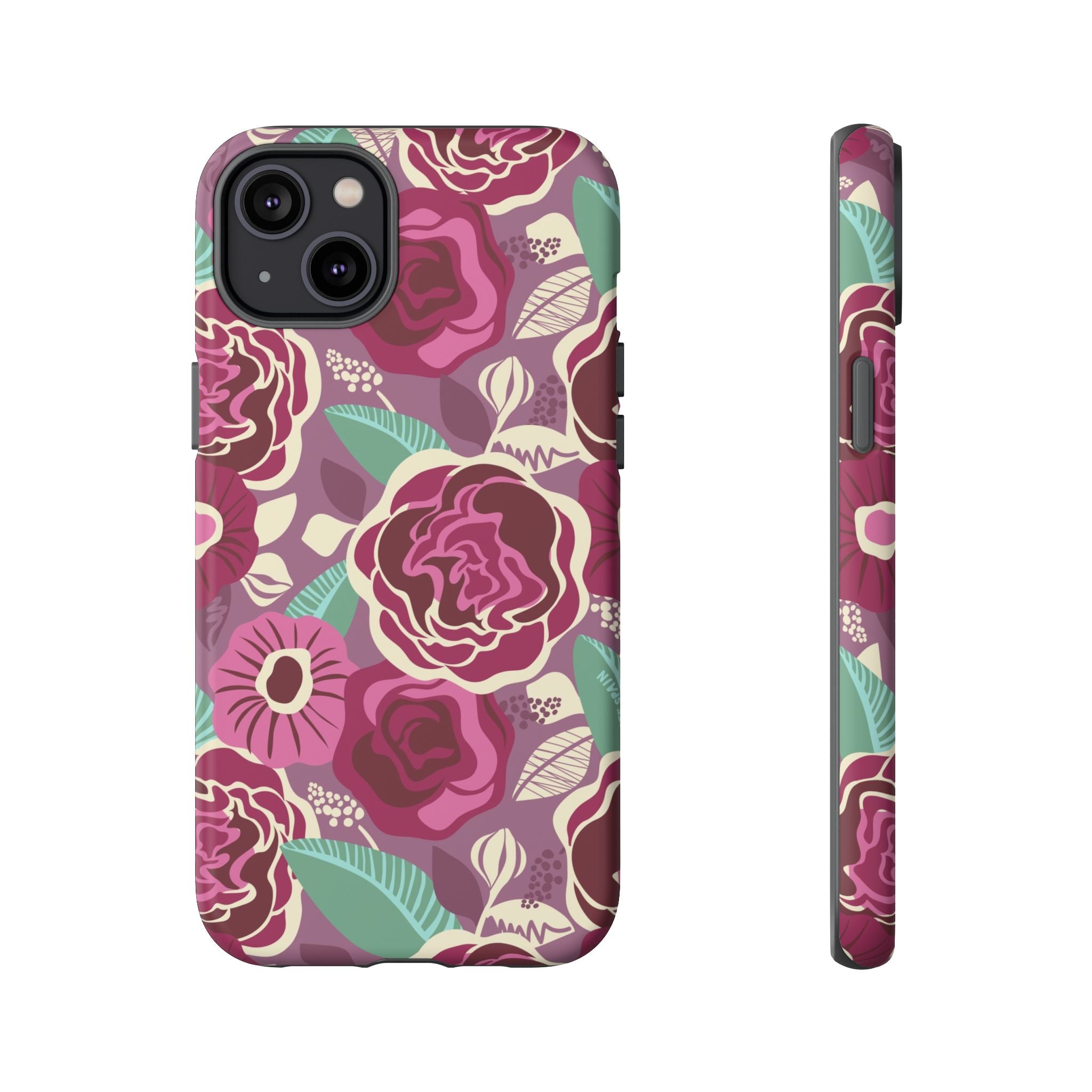 Tea Rose Burgundy Tough iPhone 14 Plus Case – Matte | burgundy, magenta, plum botanical rose floral print
