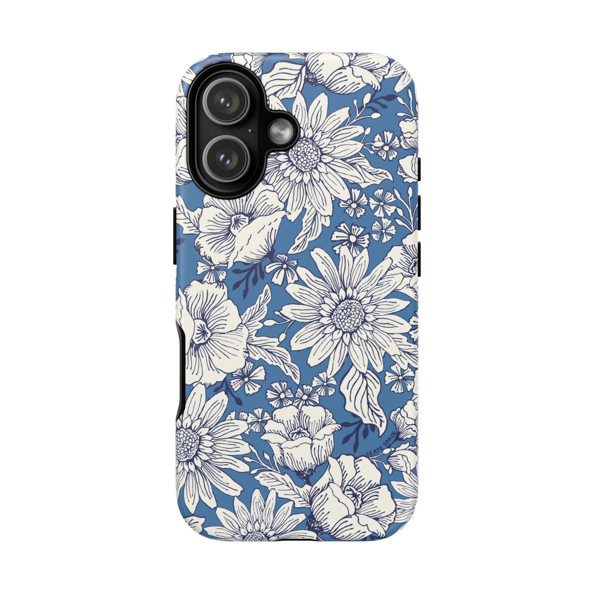 Jardin Tough iPhone 17 Case – Matte | blue and cream botanical garden print