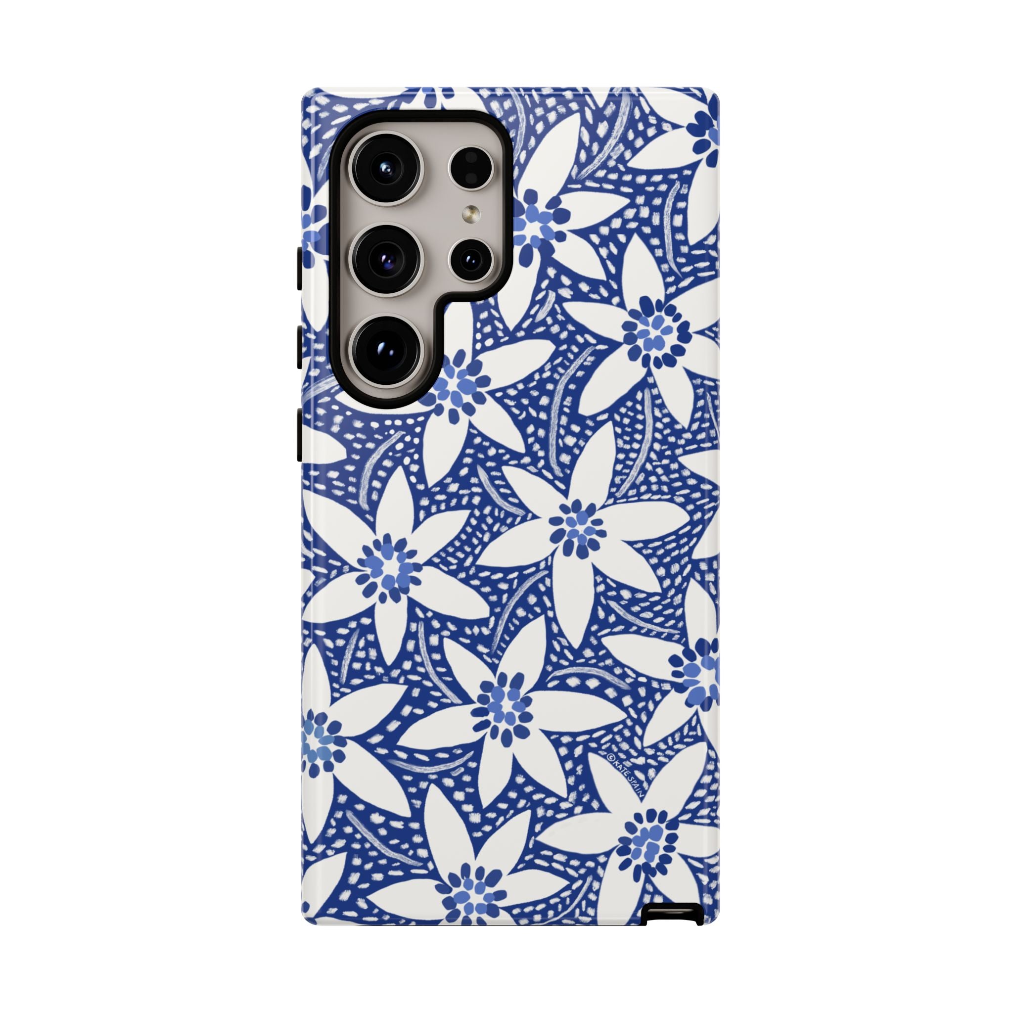 Starflower Samsung Galaxy S24 Ultra Case – Glossy | navy, white geometric starflower print