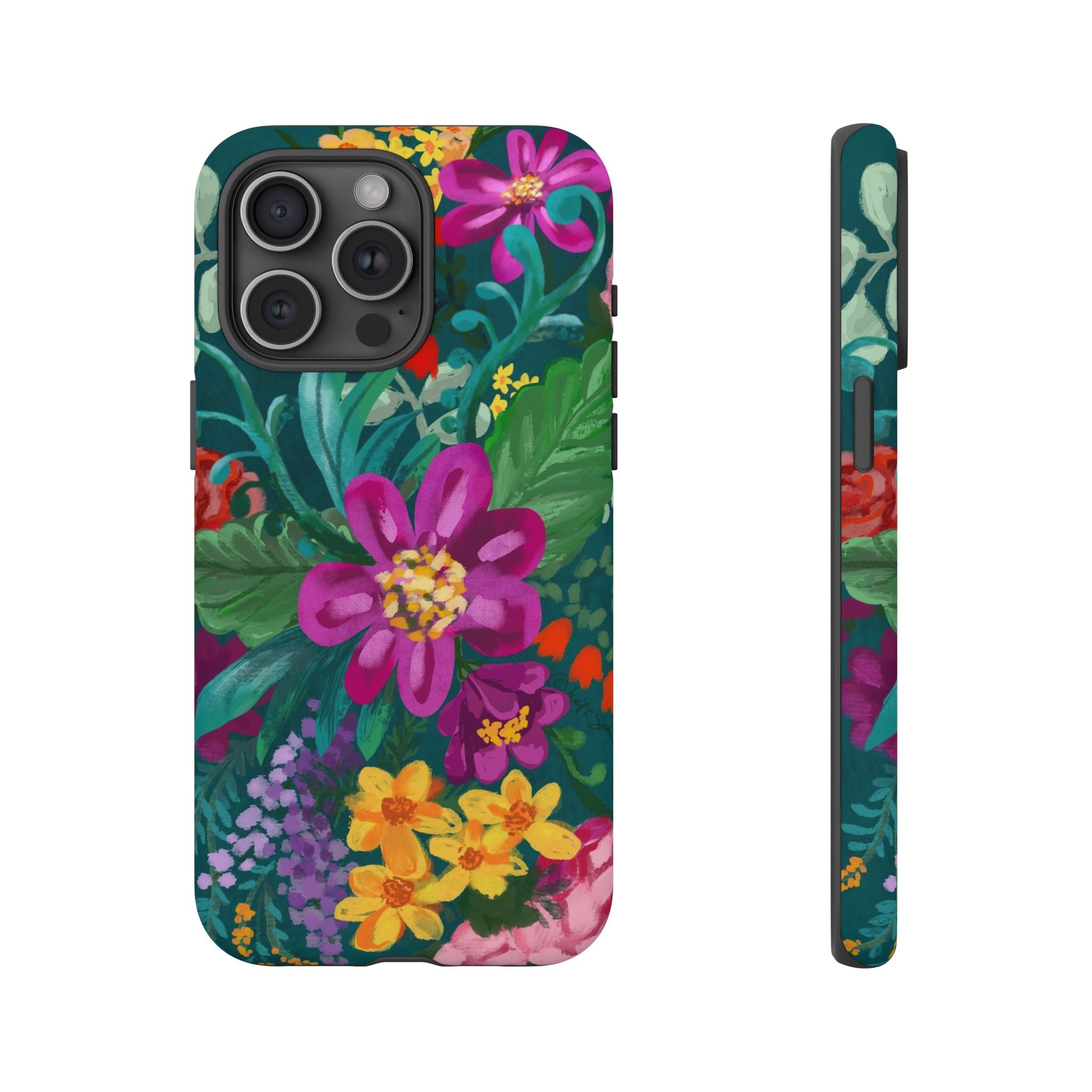 Posy Tough iPhone 15 Pro Max Case – Matte | teal, purple, magenta, yellow botanical wildflower print