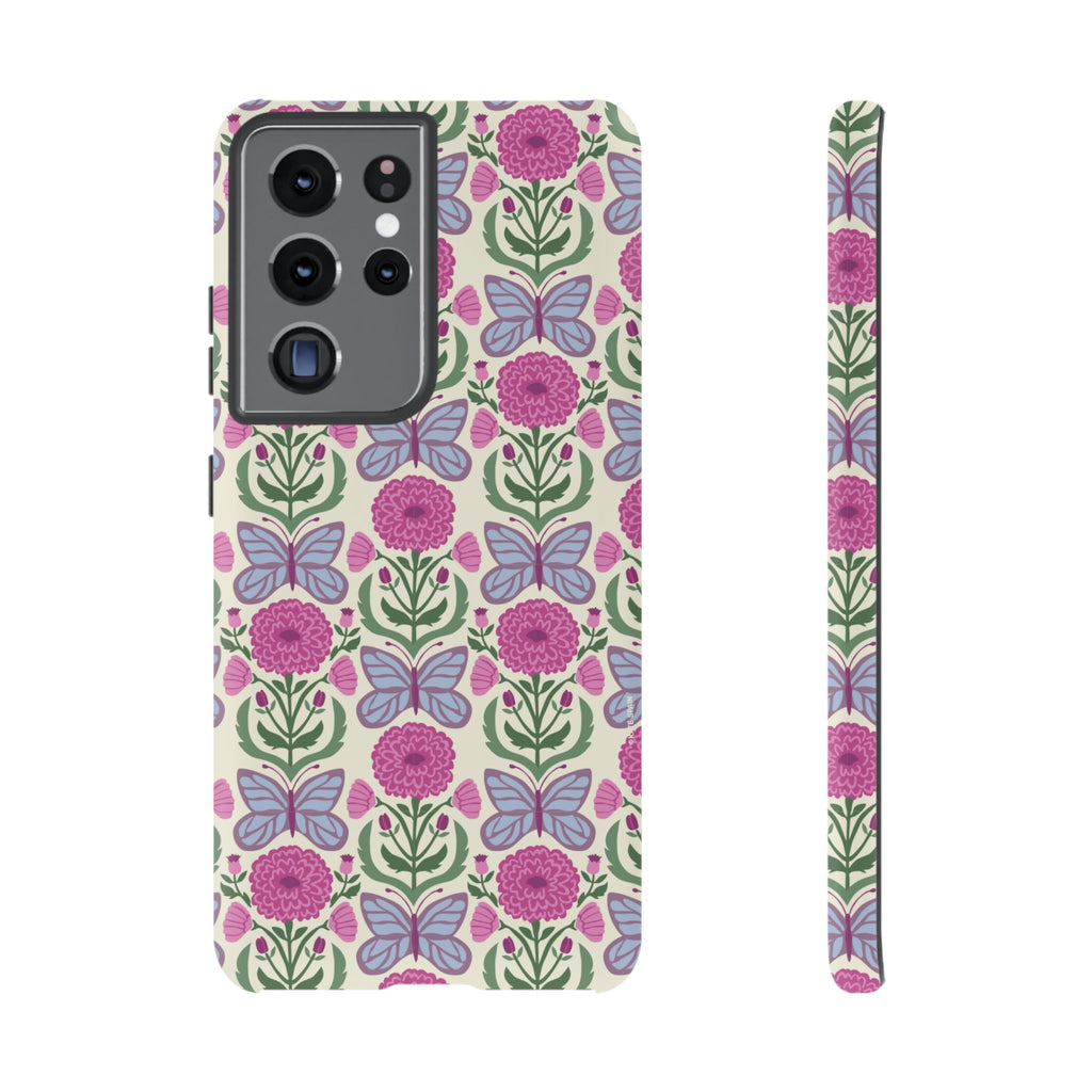 Luxury Butterfly Samsung Galaxy S24 Ultra Case – Matte | cream, magenta, periwinkle butterfly floral print