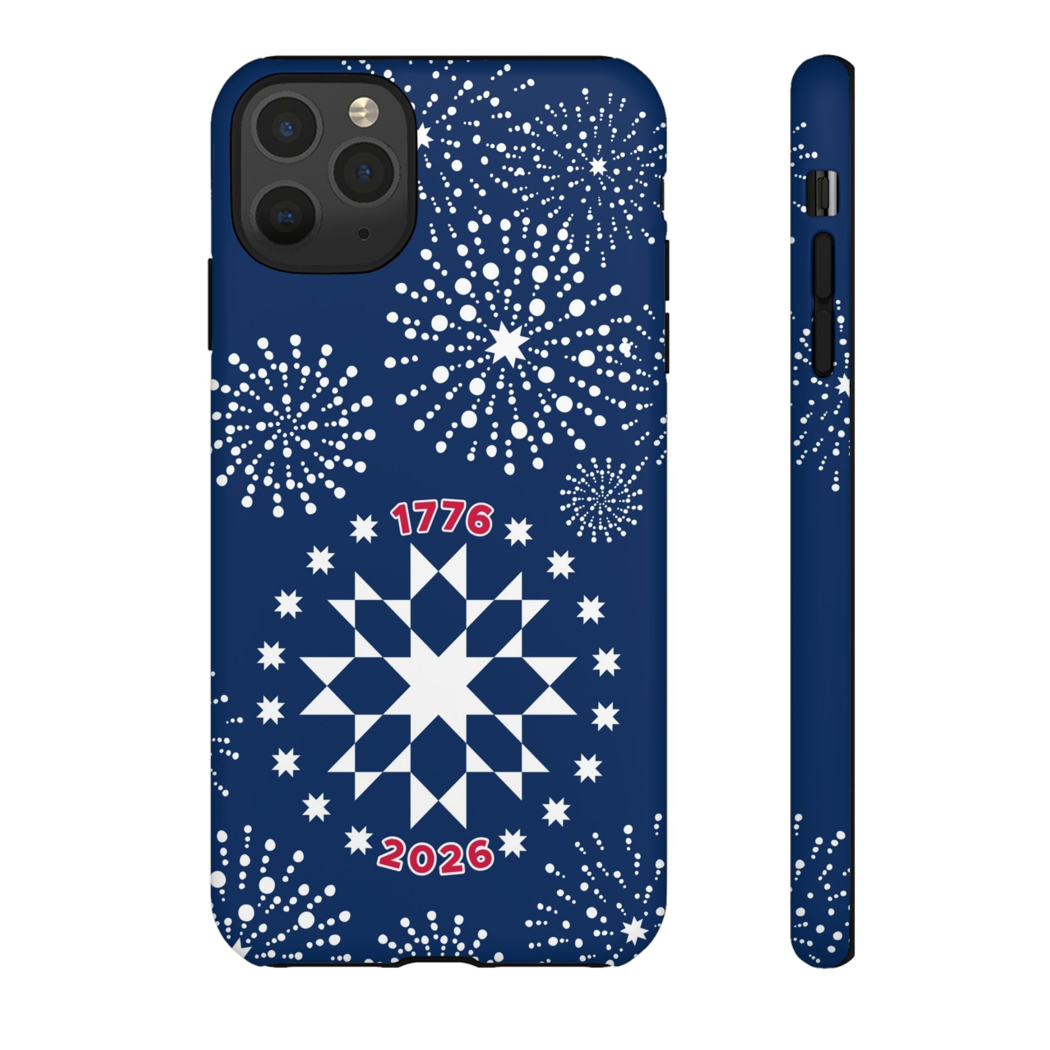 250th Fireworks Tough iPhone 11 Pro Max Case – Matte | navy, white patriotic star quilt fireworks print