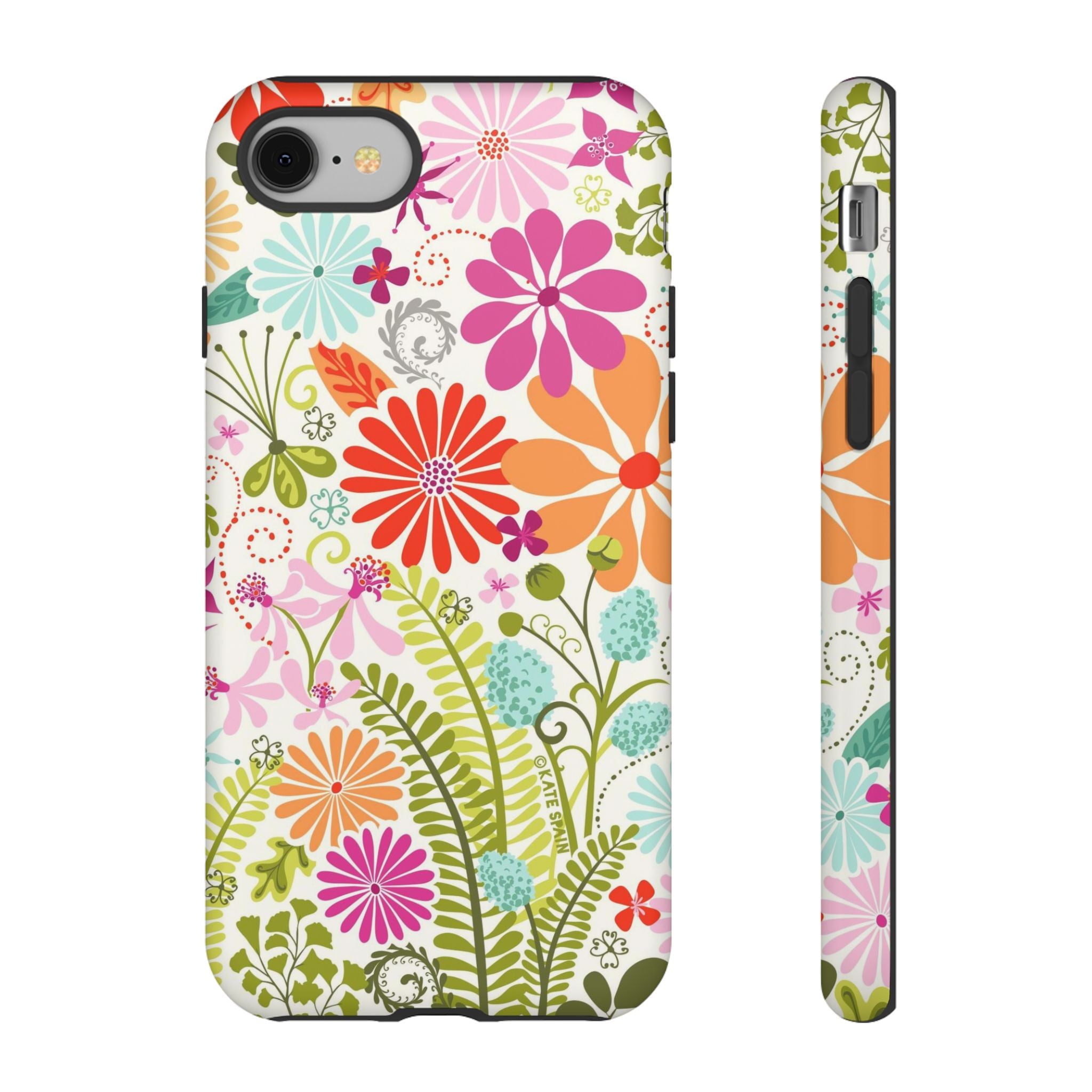 Luxury Terrain Tough iPhone 8 Case – Matte | white, magenta, coral botanical woodland floral print