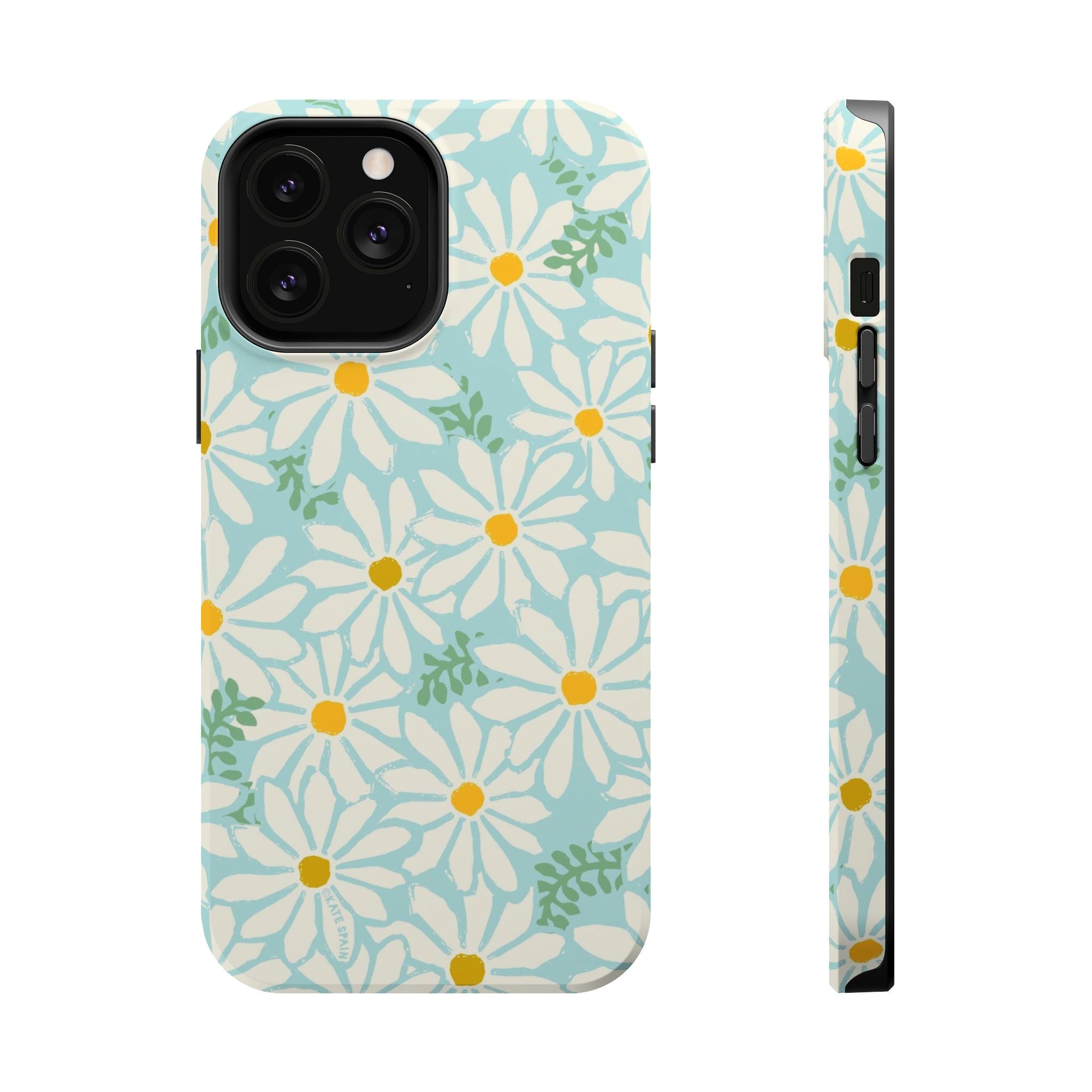 Daisies MagSafe iPhone 13 Pro Max Case – Matte | white, yellow, aqua watercolor daisy print