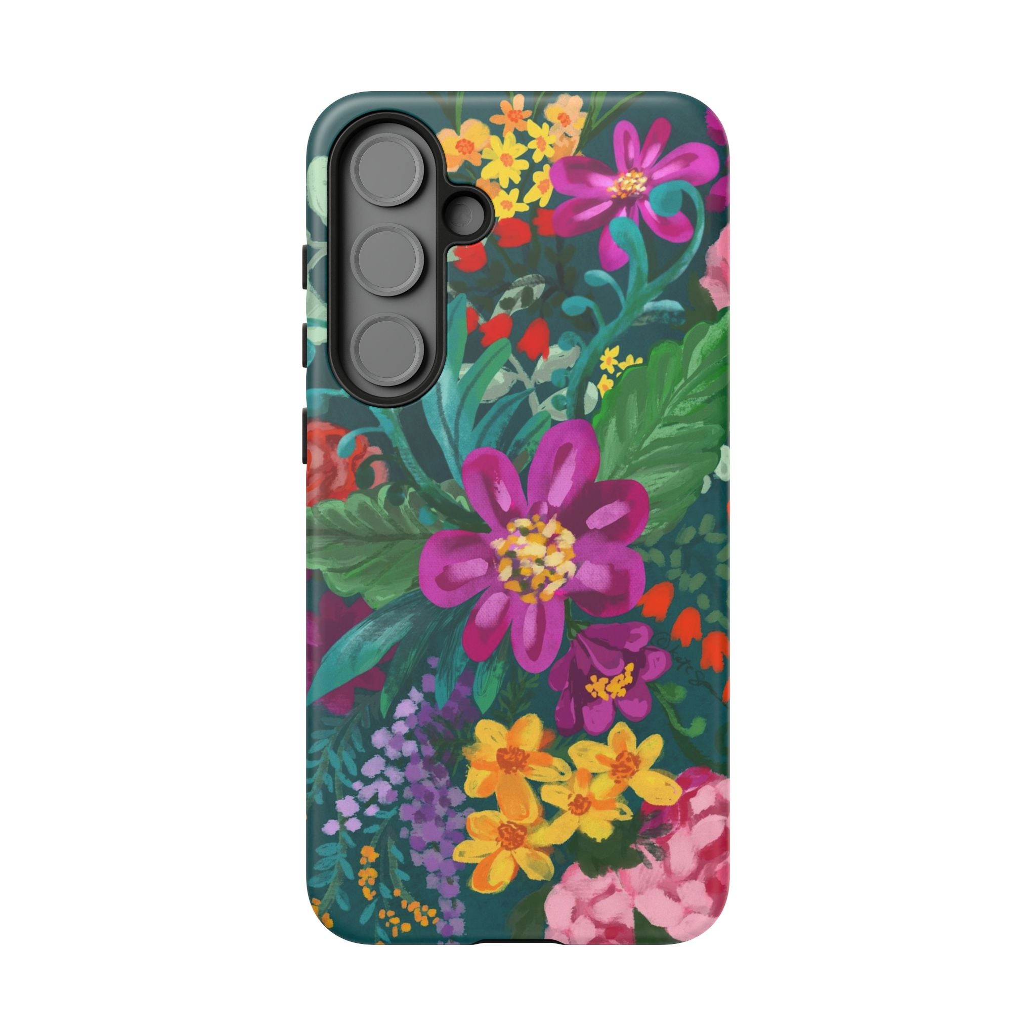 Tropical Posy Samsung Galaxy S25 Plus Case – Matte | teal, magenta, yellow, pink vibrant botanical floral print